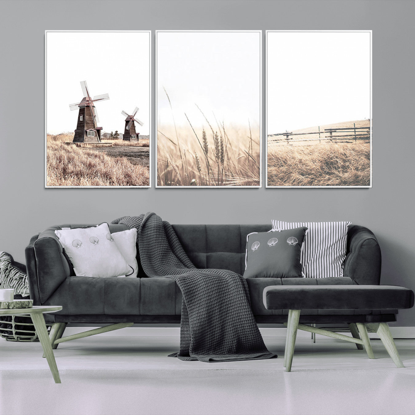 56649-MGV-CV-36X24-Farm Prints Set, Set of 3 Farmhouse Wall Art, Country House Decor, Barn Print, Wheat Print,