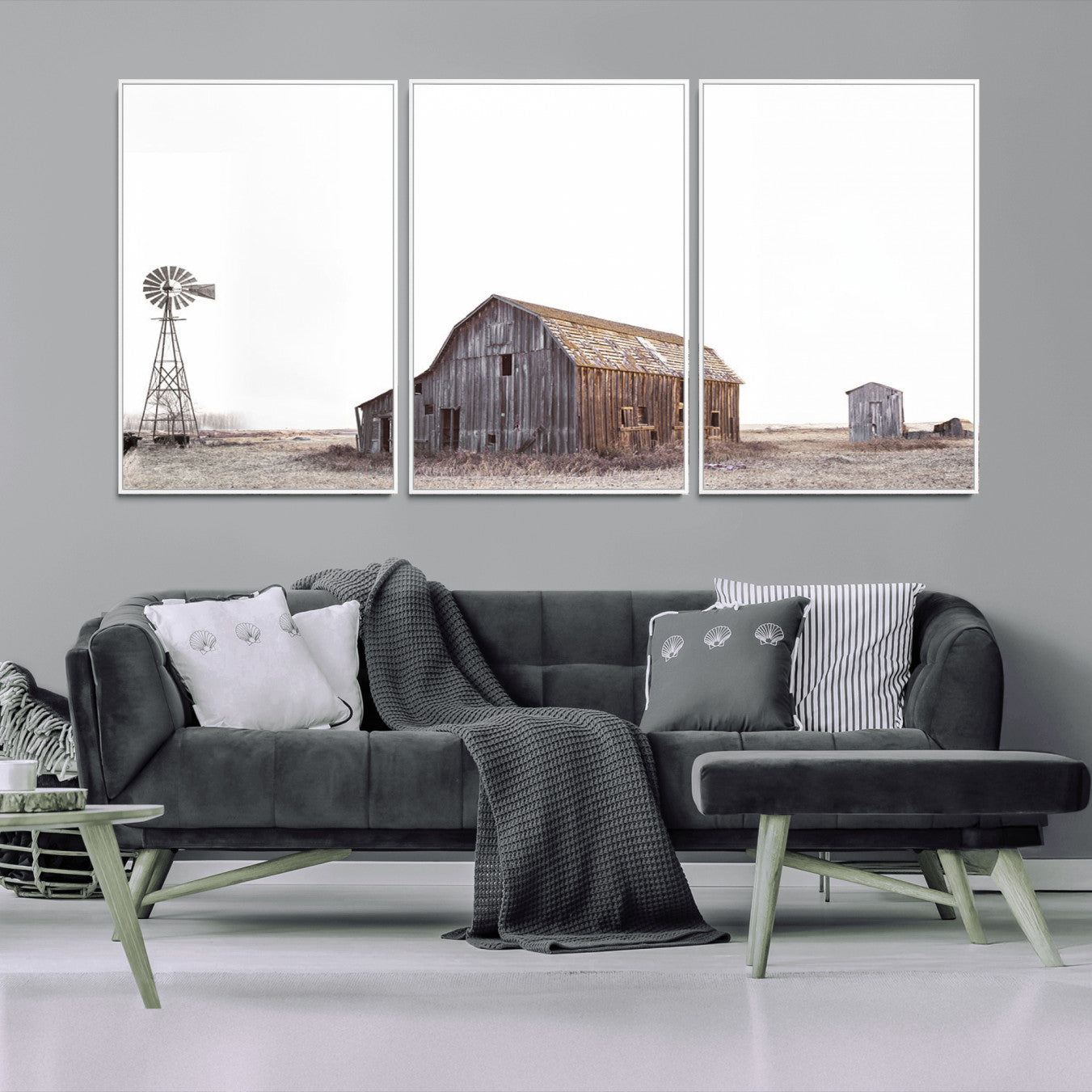 64560-MGV-CV-36X24-Set of 3 Rustic Farmhouse Wall Art Prints – Country Barn, Wheat Field, and Farm Landscape for Cozy
