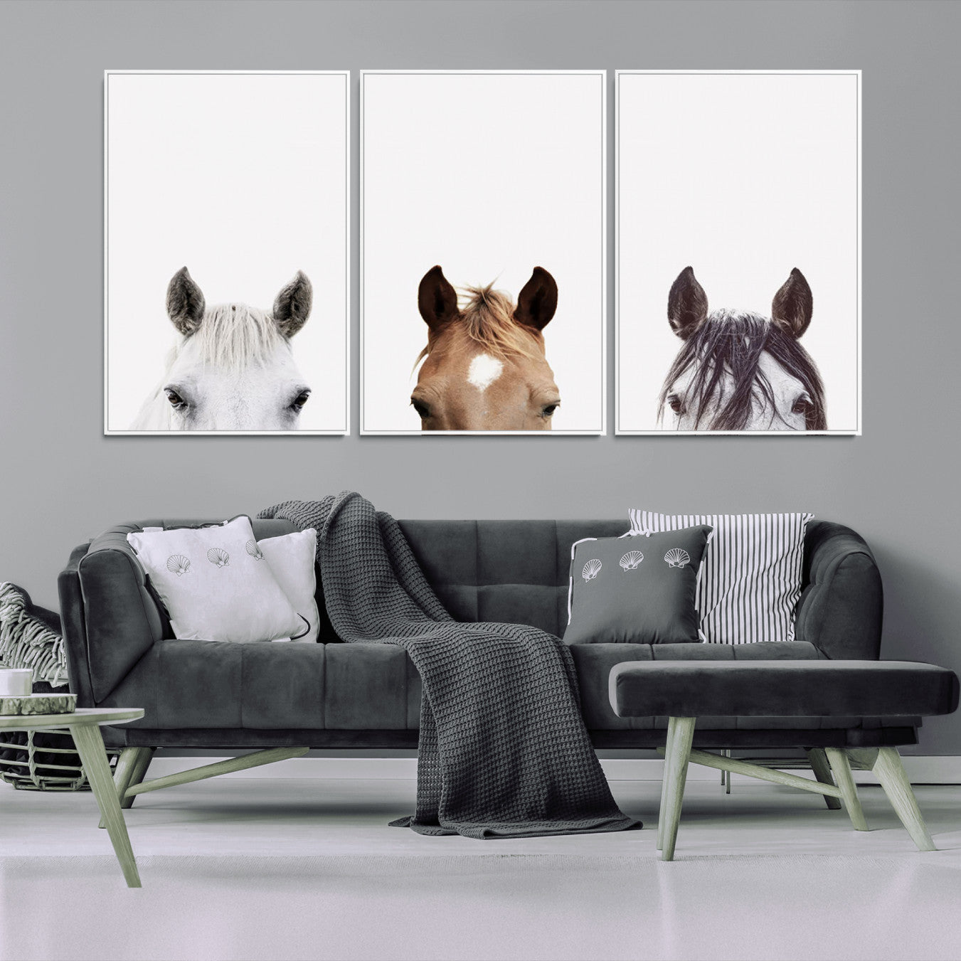 -Horse Prints Set, Set of 3 Horse Wall Art, Horses Portraits, Farmhouse Wall Art, Farm Animals