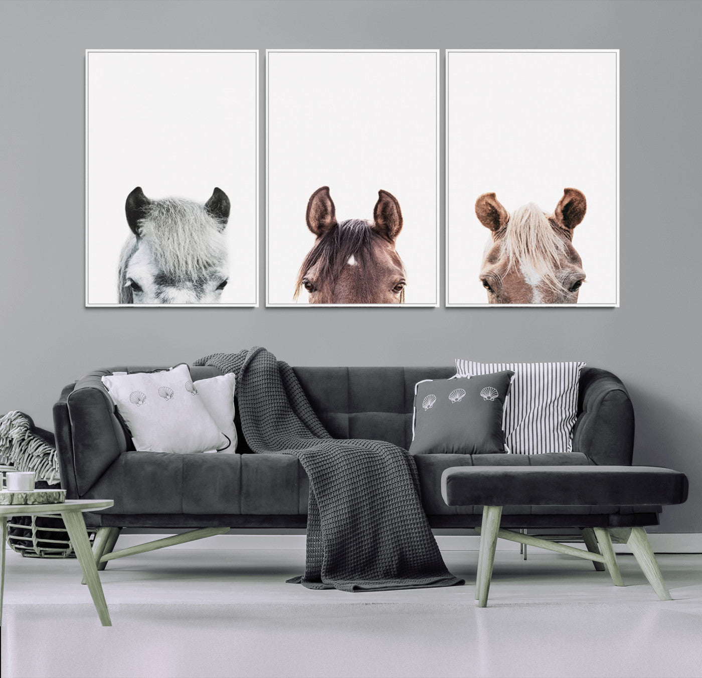 16020-MGV-CV-36X24-Horse Wall Art - Minimalist Horse Triptych Wall Art – Modern 3-Panel Giclée Canvas Featuring Horse