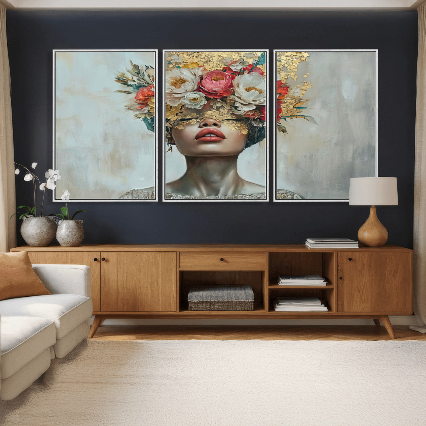 26919-MGV-CV-36X24 - Golden Petal Wall Art Canvas Print - Silhouette Woman Wall Art Canvas Print, Floral Woman Portrait