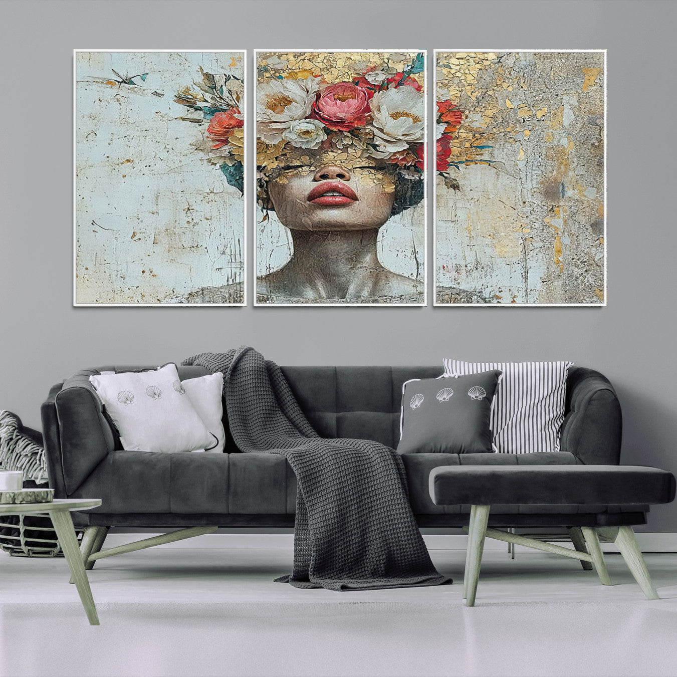 26919-MGV-CV-36X24-Golden Petal Wall Art Canvas Print - Silhouette Woman Wall Art Canvas Print, Floral Woman Portrait