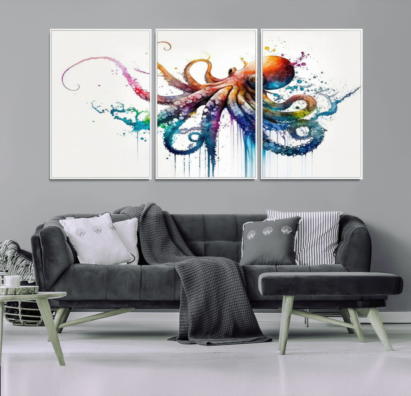 19374-MGV-CV-36X24-Watercolor Vibrant Octopus Wall Art Canvas Print | Abstract Sea Life Art | Colorful Marine Creature