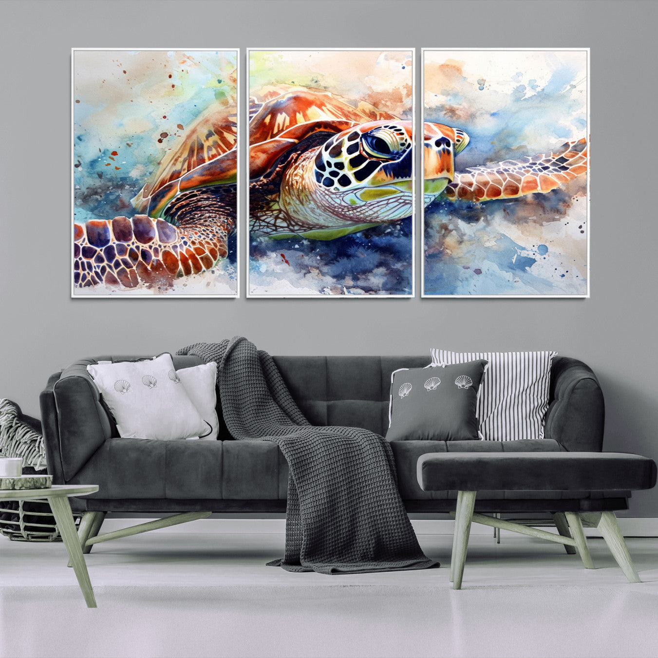 25935-MGV-CV-36X24-Watercolor Sea Turtle Wall Art Canvas Print - Vibrant Ocean Colors in Watercolor Style - Ready to