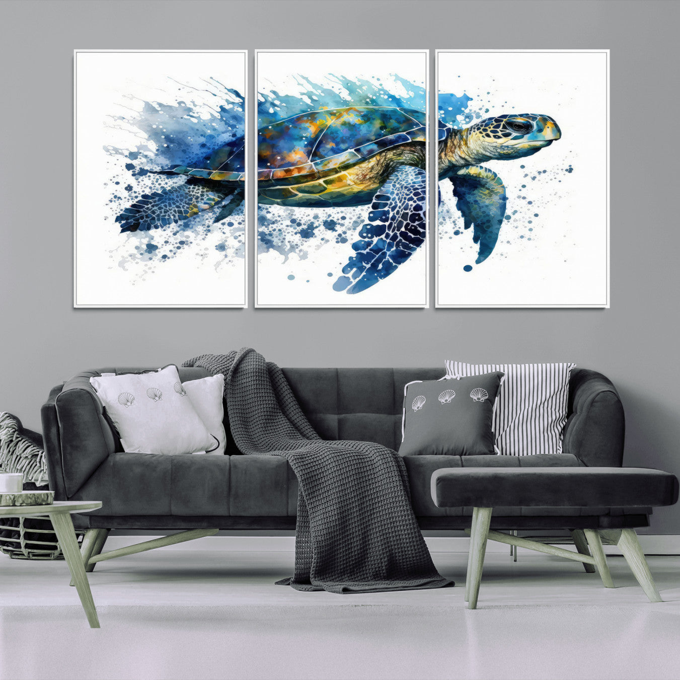 21983-MGV-CV-36X24-Turtle Wall Art Canvas Print, Framed Watercolor Turtle Art Picture Print, Ocean Life Perfect Nautical Decor Artwork