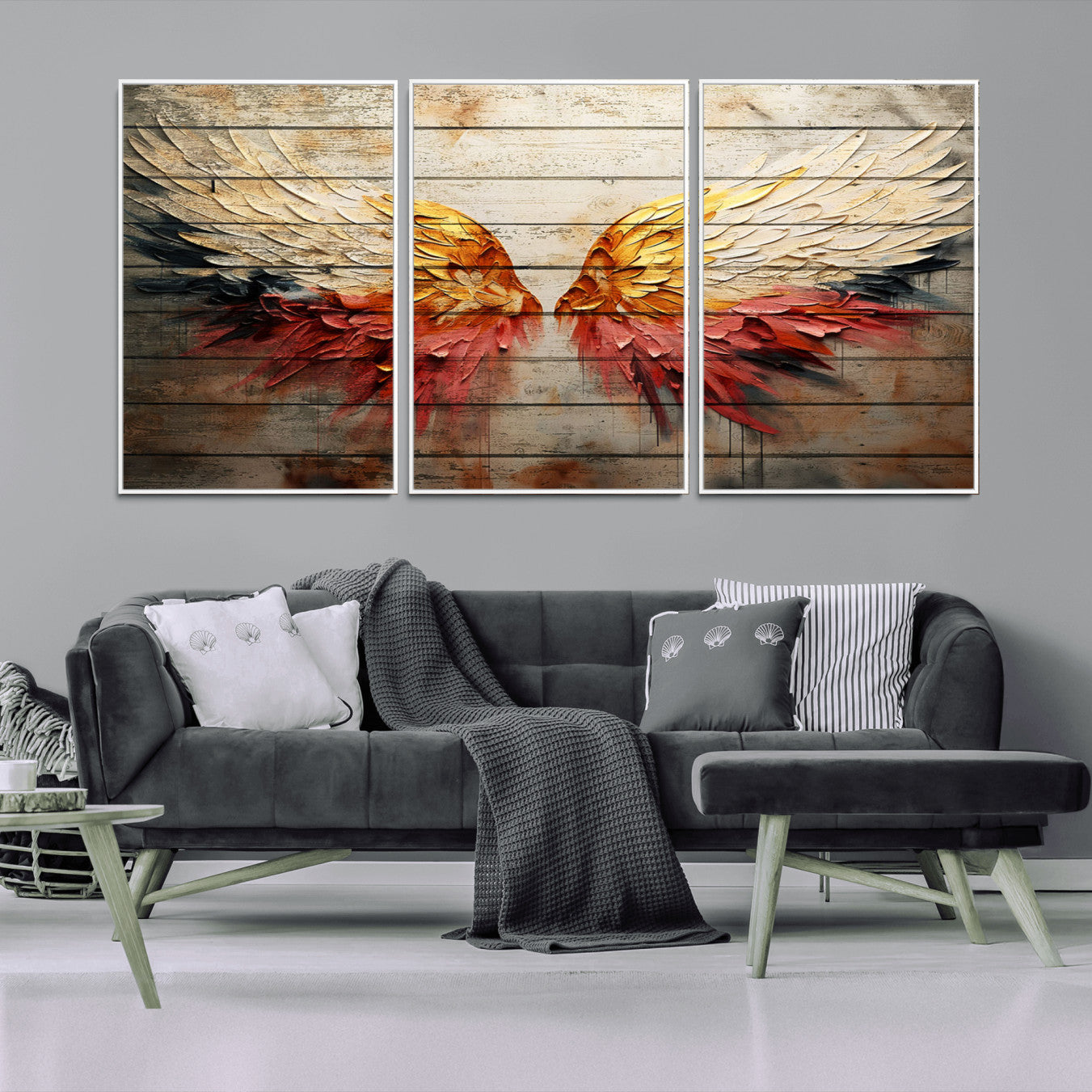 19244-MGV-CV-36X24-Abstract Angel Wings Canvas Wall Art – Framed and Ready to Hang Modern Angelic Wings Decor for