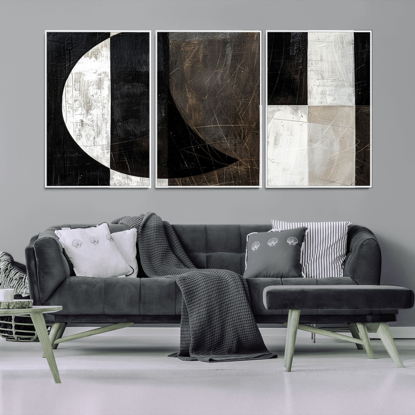 47880-MGV-FC-60X30-3P - Abstract Modern Wabi Sabi Wall Art Canvas Print Set – Minimalist Mid-Century Contemporary Artwork for Home, Office