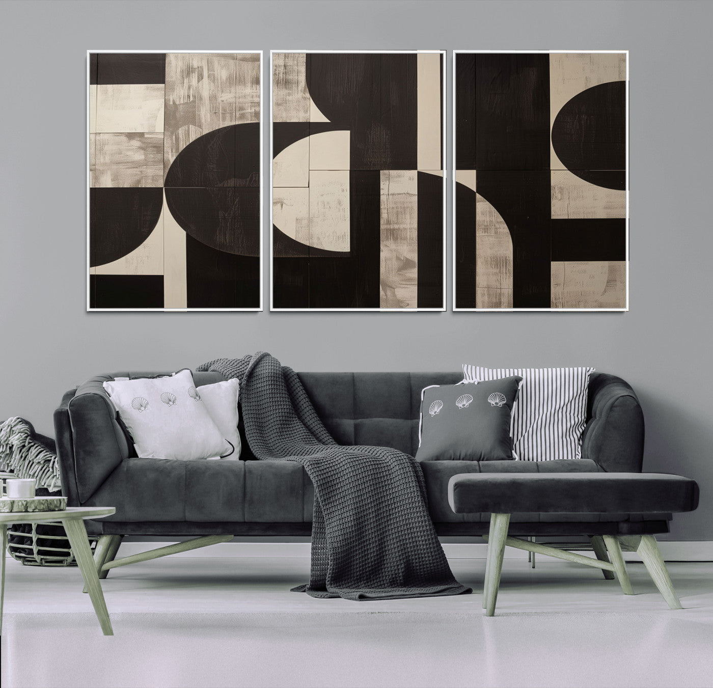 63644-MGV-FC-60X30-3P - Abstract Brown Wabi Sabi Canvas Print Set – Minimalist Mid-Century Wall Art Contemporary Artwork for Home, Office