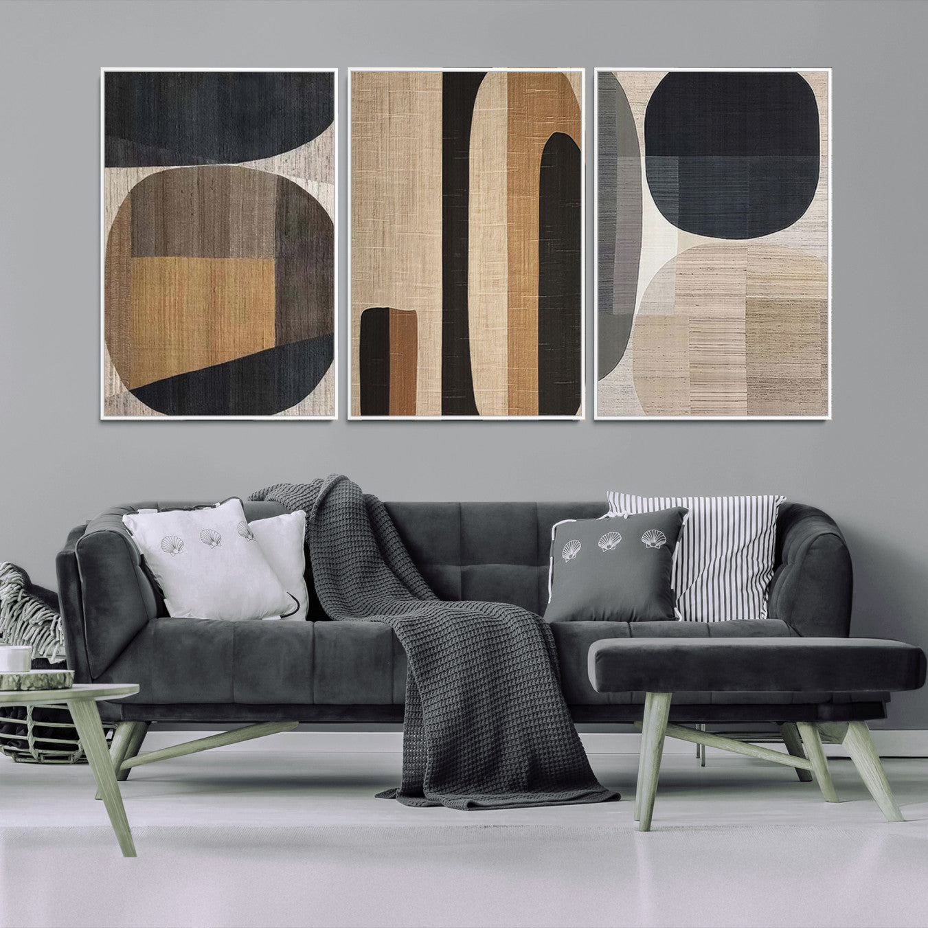 52302-MGV-FC-60X30-3P_White-Wabi Sabi Canvas Print - Geometric Abstract Wall Art Canvas Print | Minimalist Earthy Tones | Ready