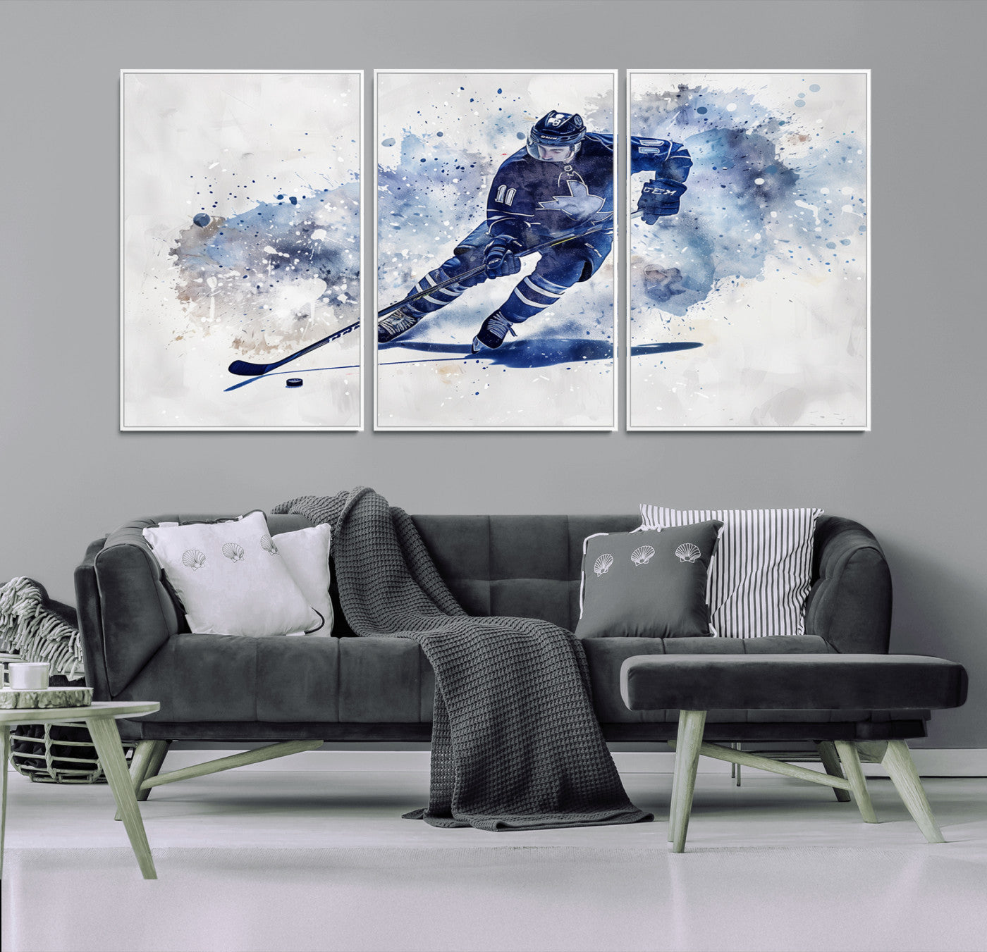 39795-MGV-CV-36X24-Hockey Player Wall Art Canvas Print - Sports-Inspired Watercolor Decor - Ready to Hang