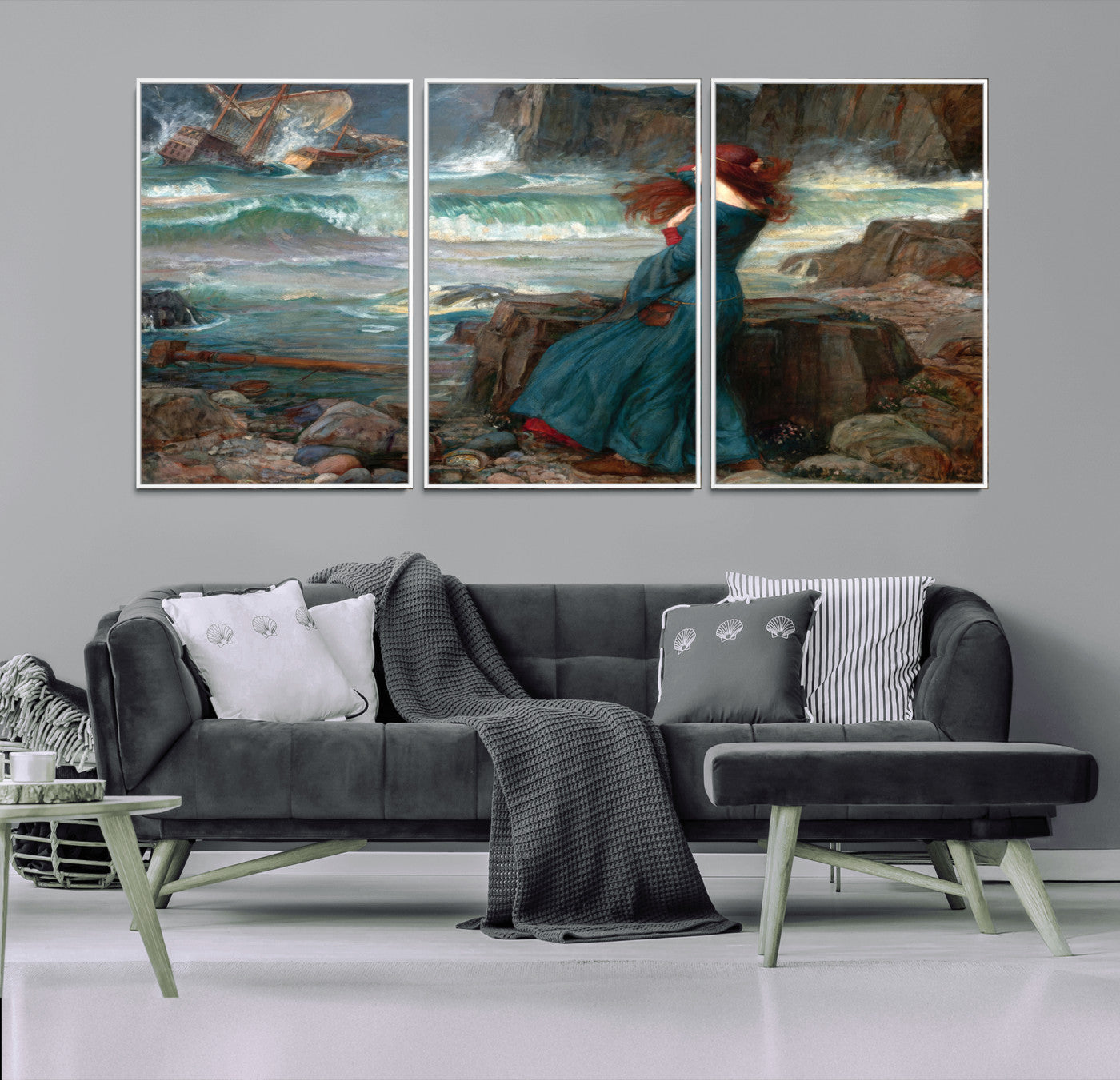 1-MGV-FC-60X30-3P_White-Miranda by the Shore Wall Art Canvas Print – Tempest Scene Ocean Storm – Ready to Hang