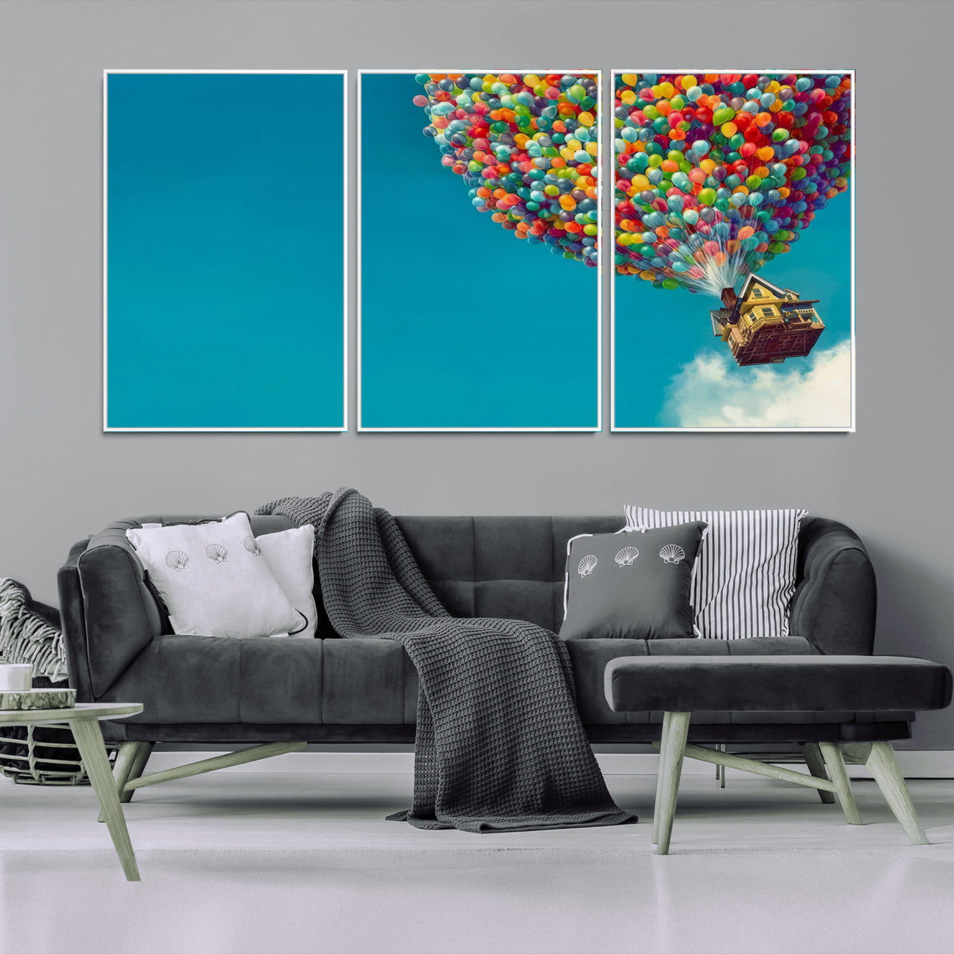 -Carl Fredricksen, Up Movie Wall Art, Colorful Balloon House Art | Whimsical Wall Decor for Living