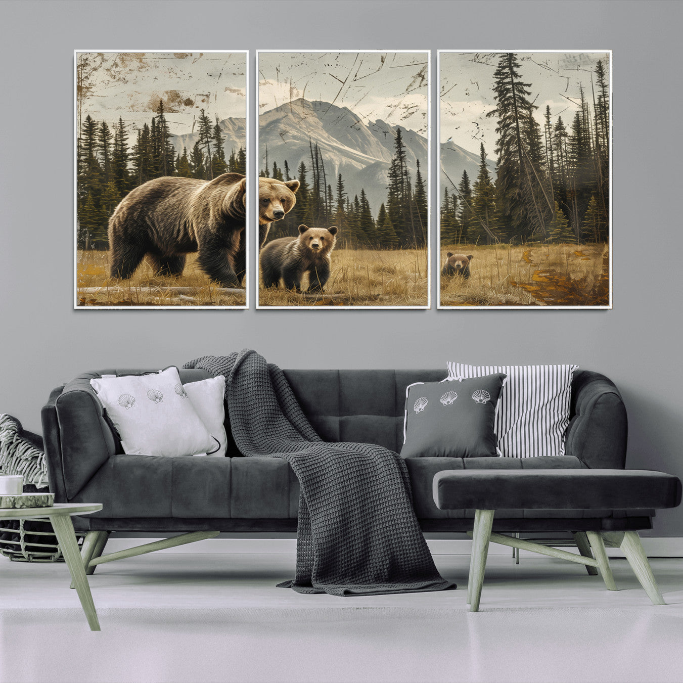 76614-MGV-FC-60X30-3P_White-Rustic Grizzly 399 Bear Family Wall Art Canvas Print