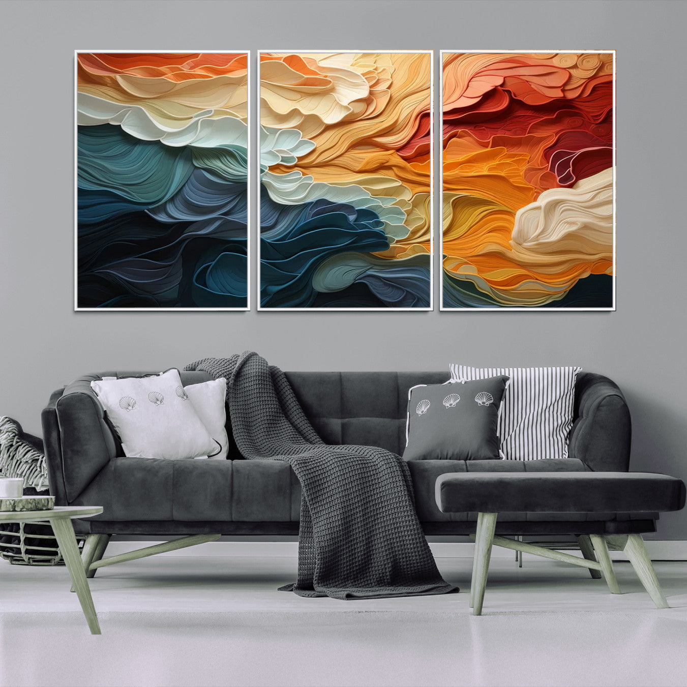 31634-MGV-CV-36X24-Blue Orange Abstract Wave Wall Art Canvas Print, Framed Blue Orange Wave Wall Art