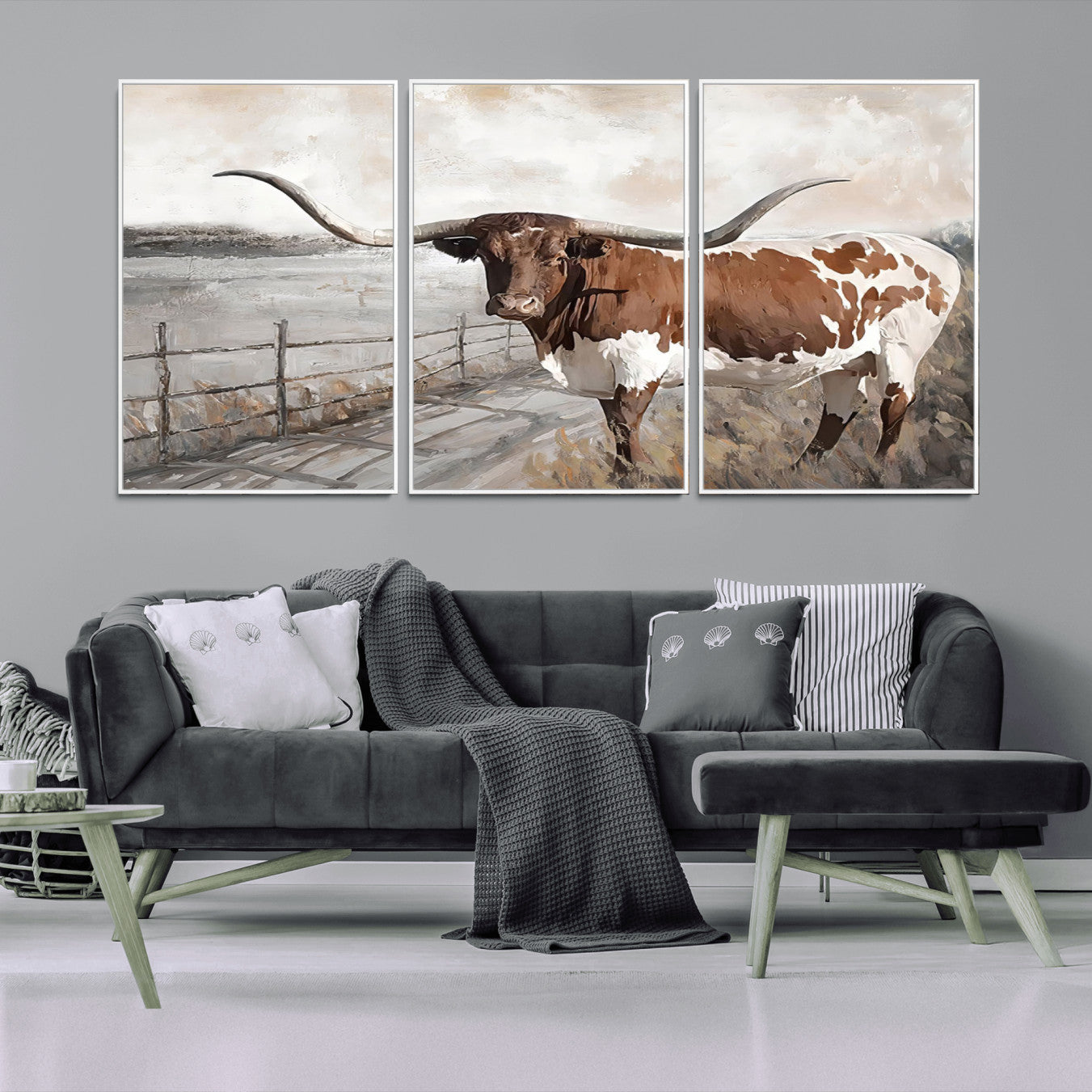 -Vintage Texas Cow Wall Art Canvas Print, Rustic Longhorn Wall Art | Canvas Print for Farmhouse Decor