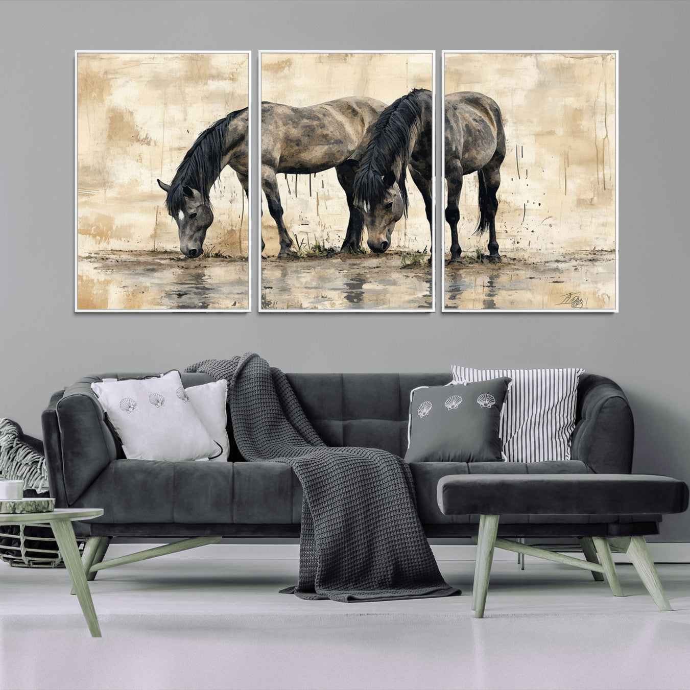 -Chinese Style Abstract Black Horses Wall Art Canvas Print - Abstract Horse Wall Art Canvas Print