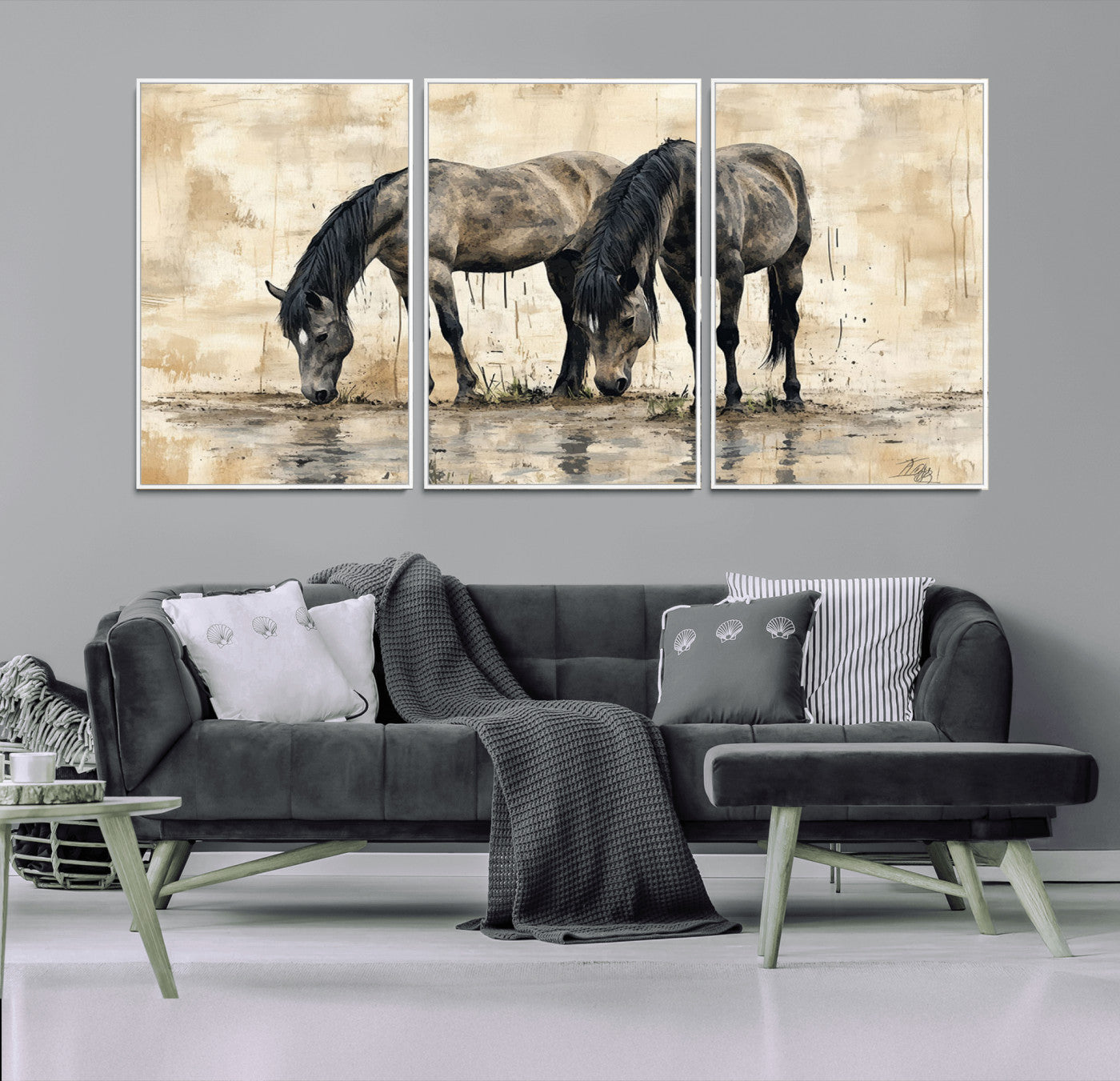 45159-MGV-CV-36X24-Chinese Style Abstract Black Horses Wall Art Canvas Print - Abstract Horse Wall Art Canvas Print