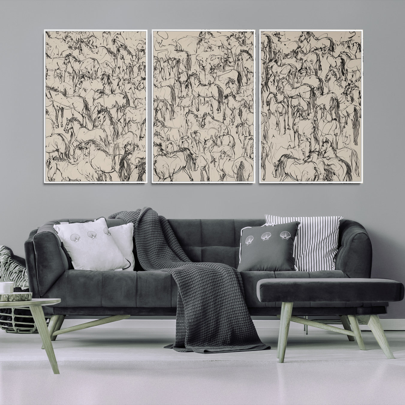-Abstract Horse Sketch Wall Art | Ready to Hang and Framed | Farmhouse Wall Decor for Living Room or