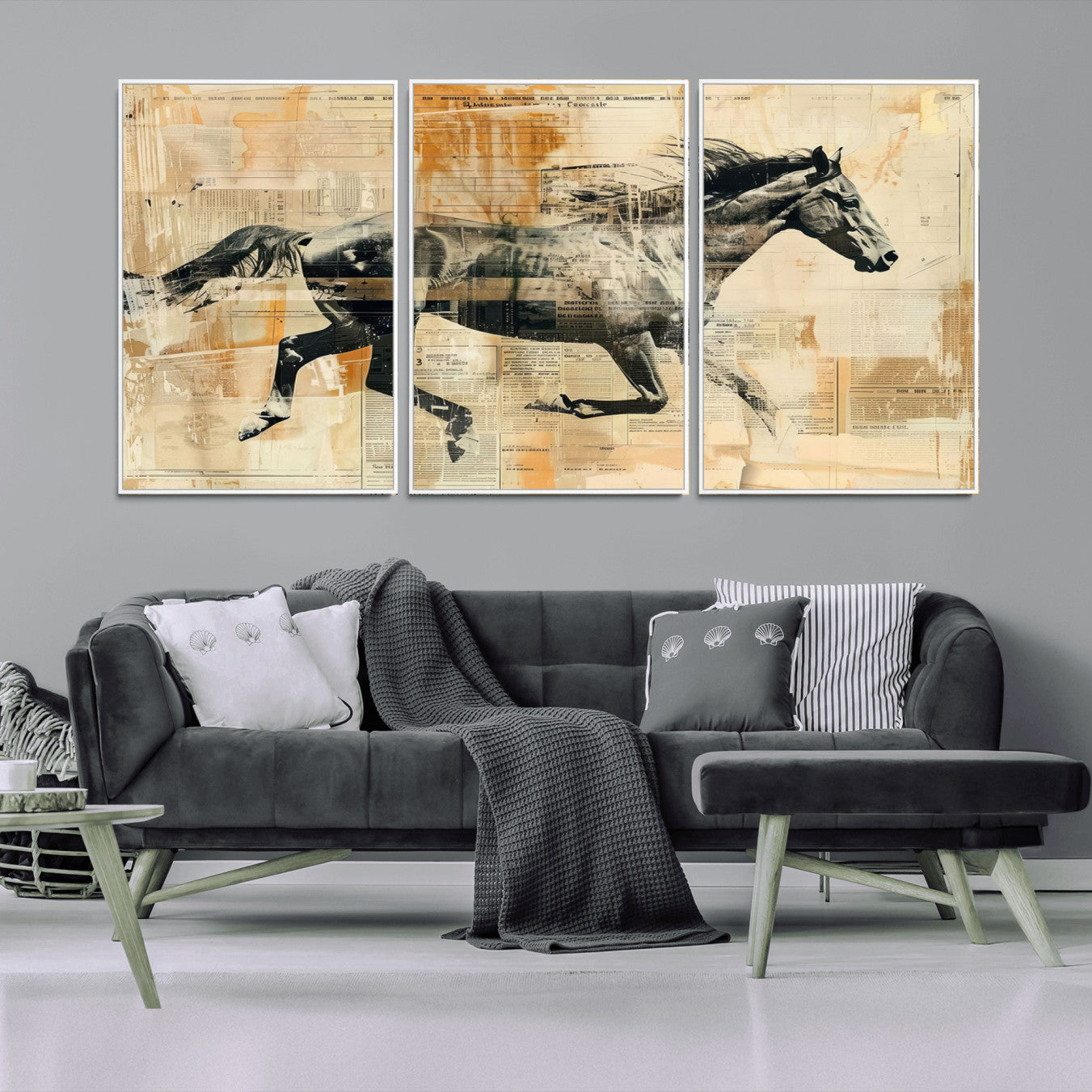 -Chines Style Running Horse Western Wall Art | Farmhouse Wall Decor | Ready to Hang Framed Canvas