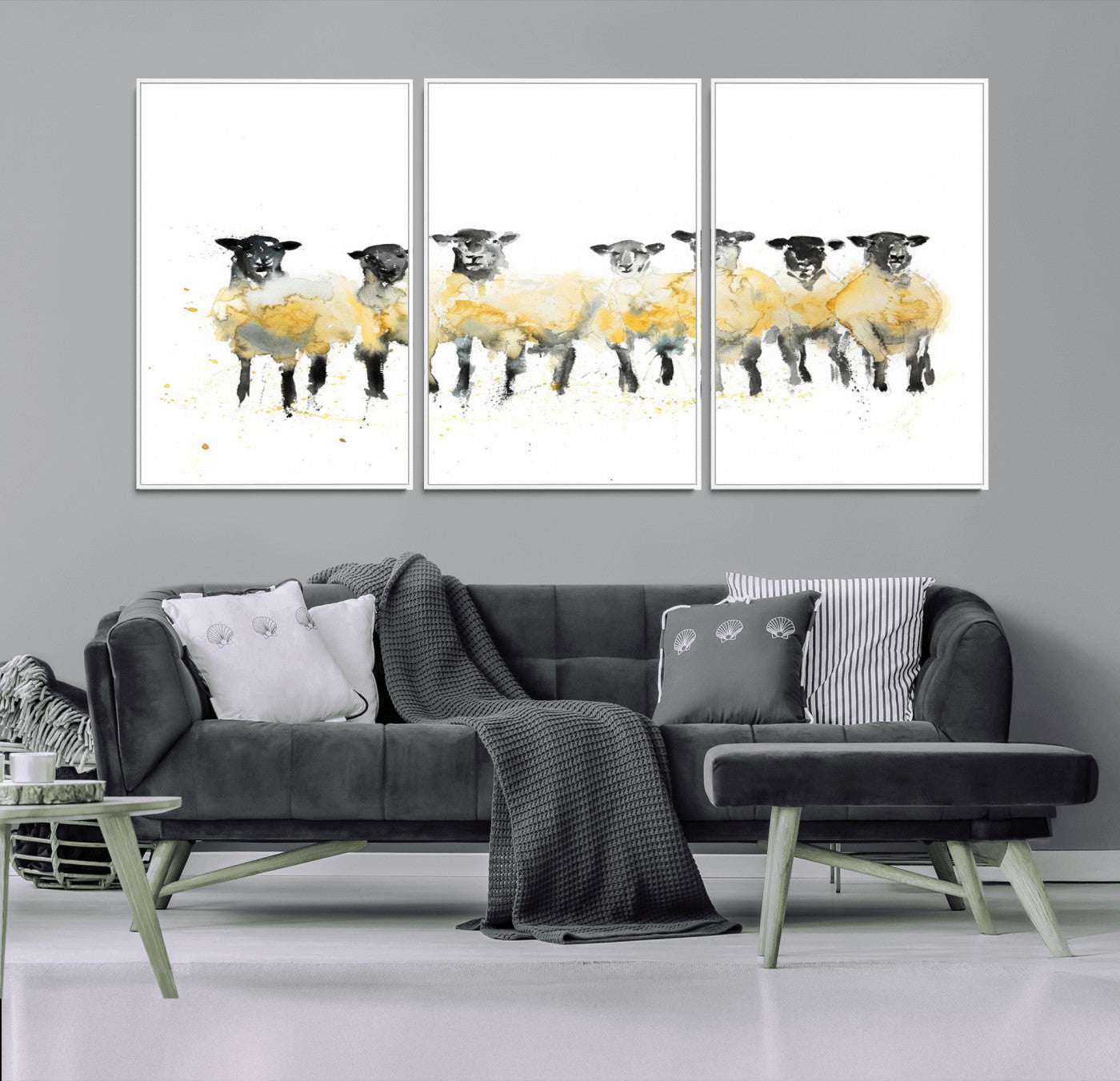 -Farmhouse Wall Art Sheep Print | Ready to Hang Framed Canvas | Rustic Barn Decor