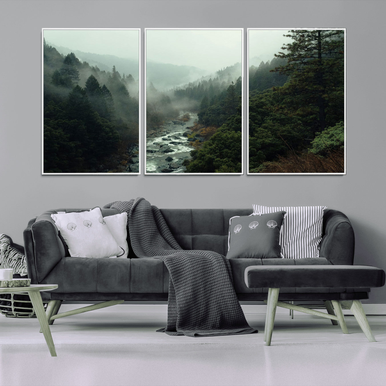 95112-MGV-CV-36X24-Misty Forest Wall Art | Ready to Hang and Framed | Tranquil Nature Landscape for Living Room or
