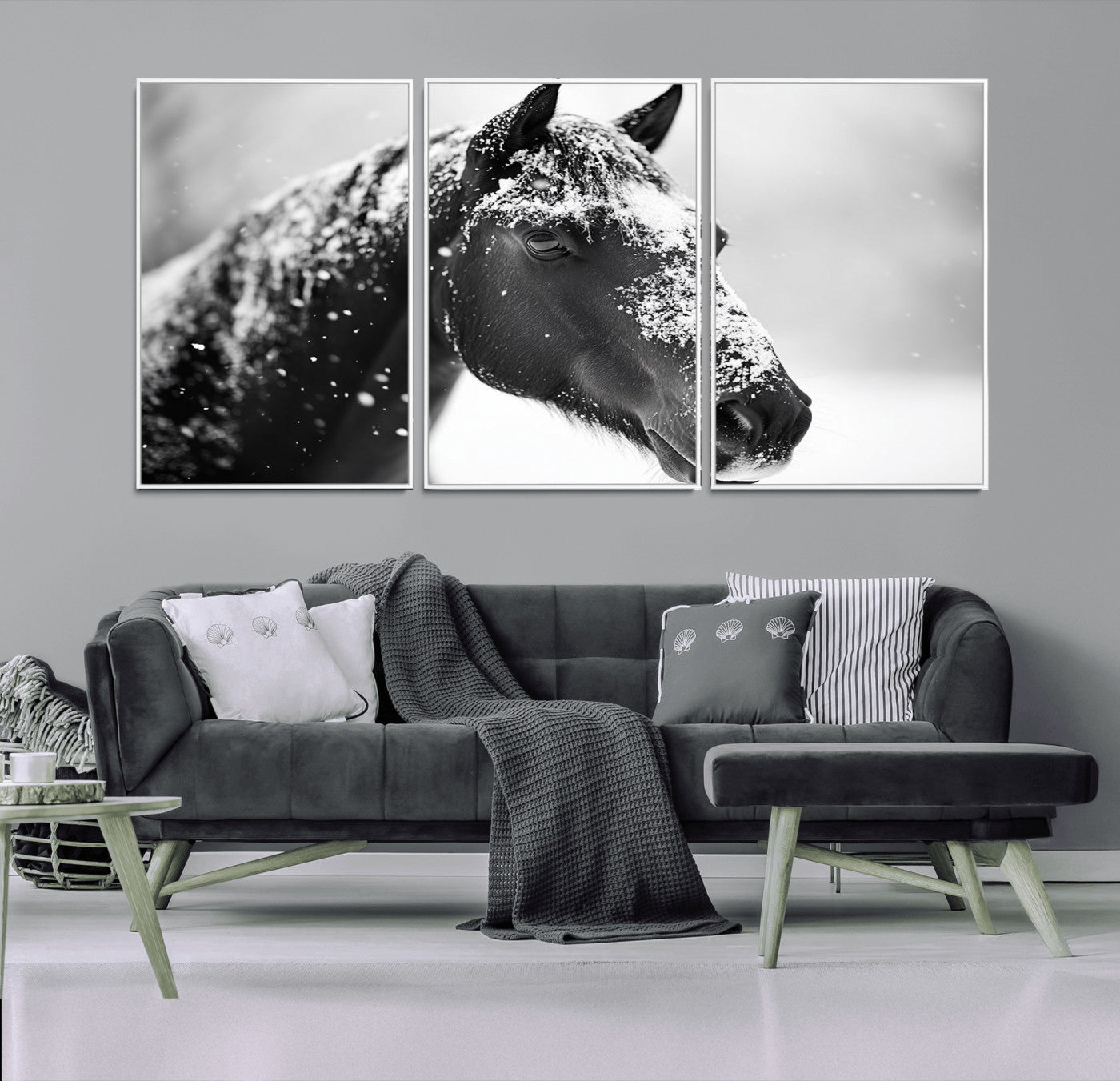 -Horse Canvas Print - Winter Horse Snow Wall Art Canvas Print