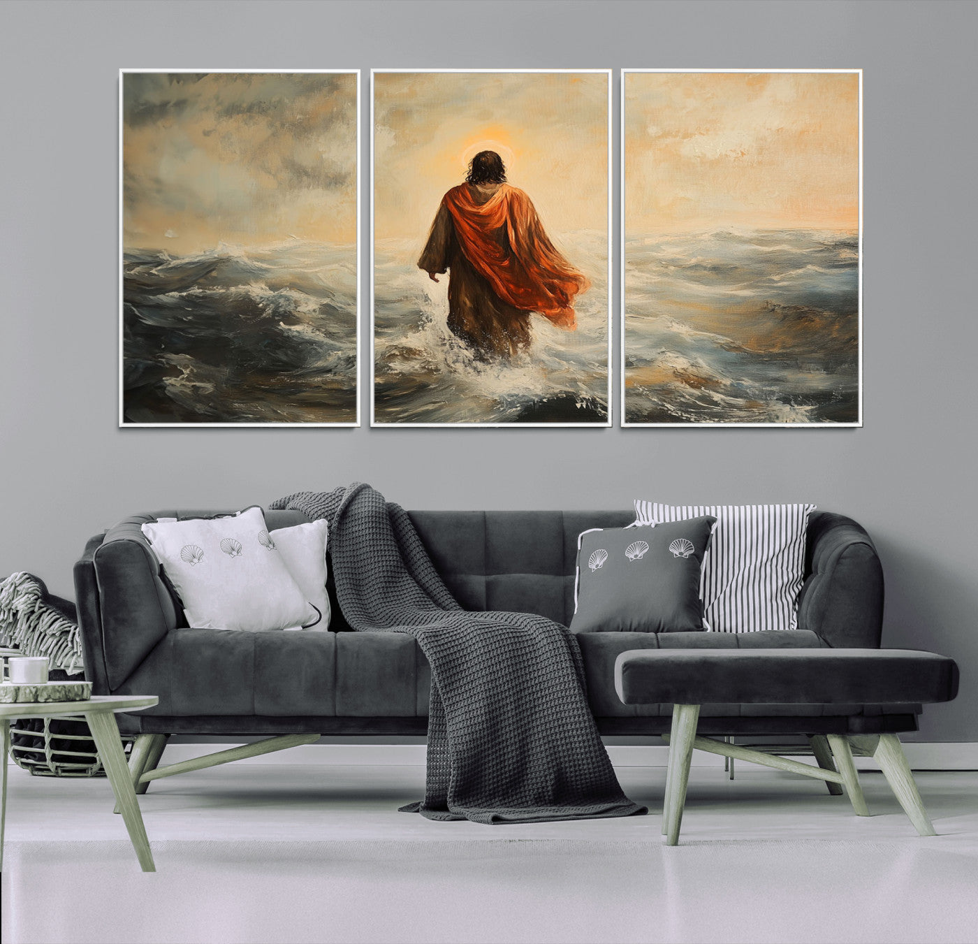 -Jesus Walking on Water, Christian Wall Art, Jesus Christ Walking on Oil Painting Style Print