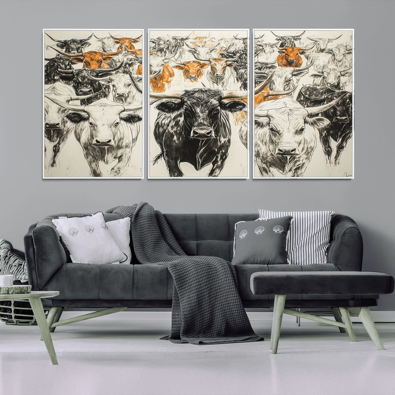 79794-MGV-CV-36X24-Farmhouse Wall Art | Western Longhorn Cattle Canvas Print | Ready to Hang and Framed Barn Decor