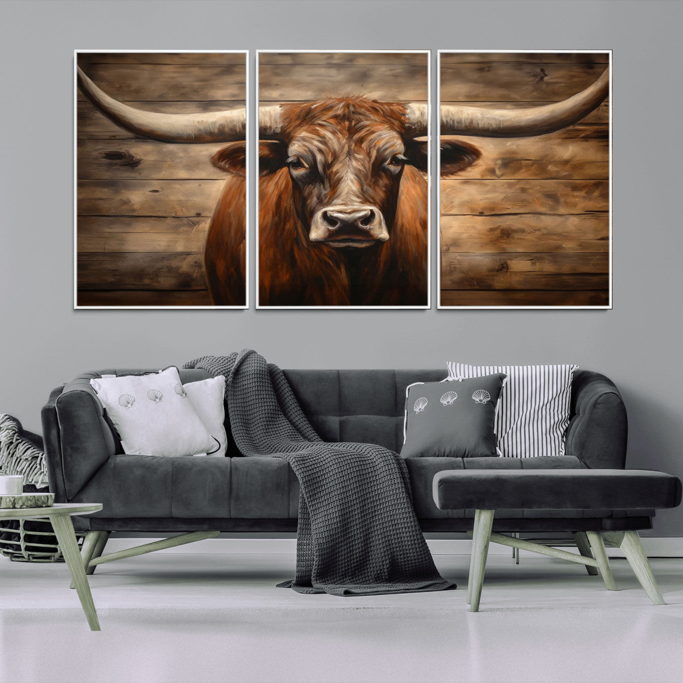 -Longhorn Bull Wall Art | Canvas Print | Ready to Hang | Rustic Farmhouse Wall Decor | Western Barn