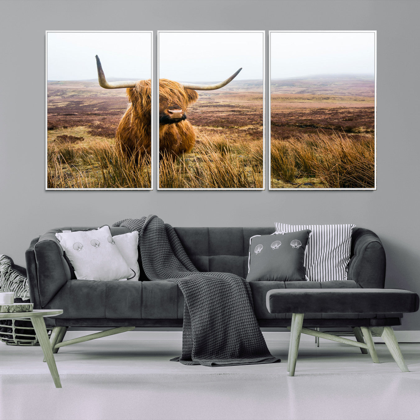 -Scottish Highland Cow Canvas Wall Art – Rustic Farmhouse Charm with Highland Cattle – Ready to Hang
