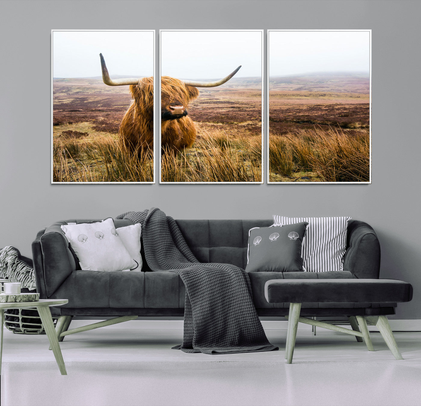97274-MGV-CV-36X24-Scottish Highland Cow Canvas Wall Art – Rustic Farmhouse Charm with Highland Cattle – Ready to Hang