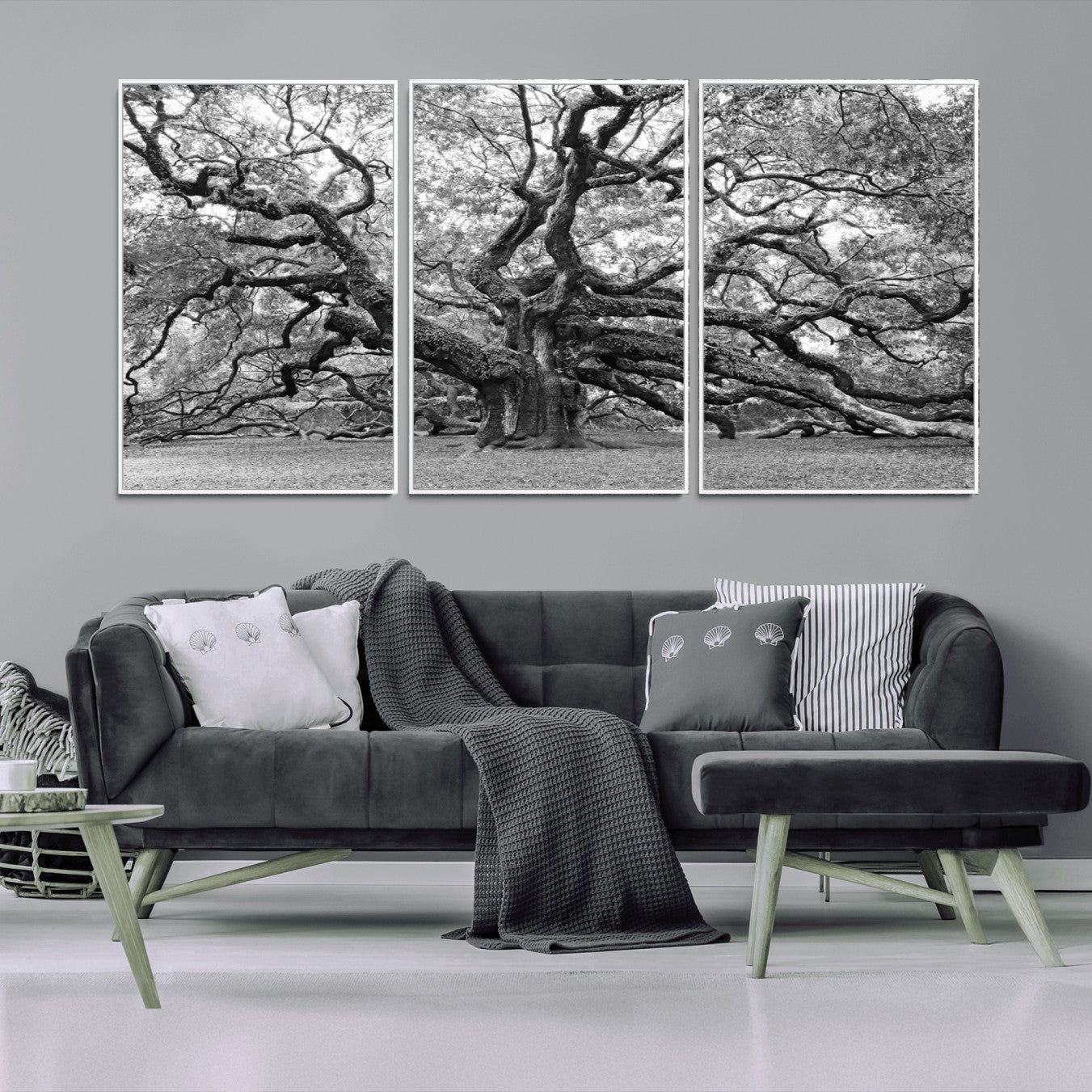12314-MGV-CV-36X24-Black White Angel Oak Tree Wall Art - Timeless Nature-Inspired Canvas for Rustic, Modern, or