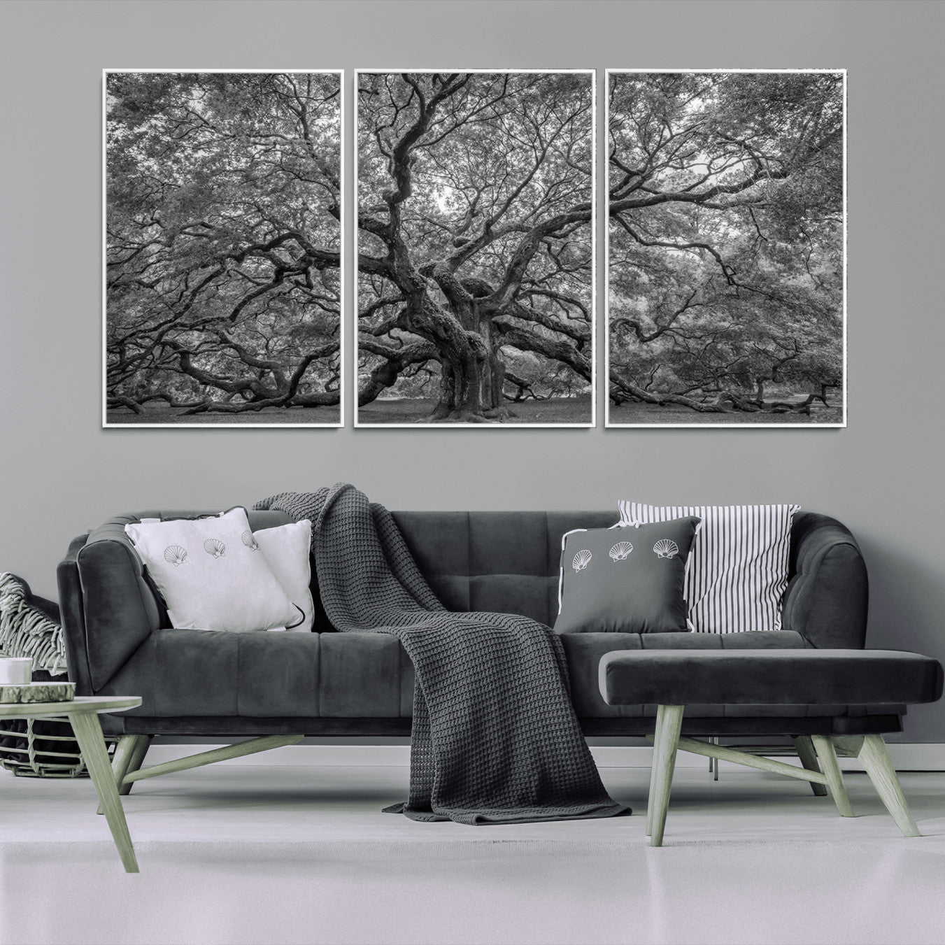 -Majestic Angel Oak Tree Black and White Canvas Print – Multi Panel Wall Art, Giclée Print, Ready to