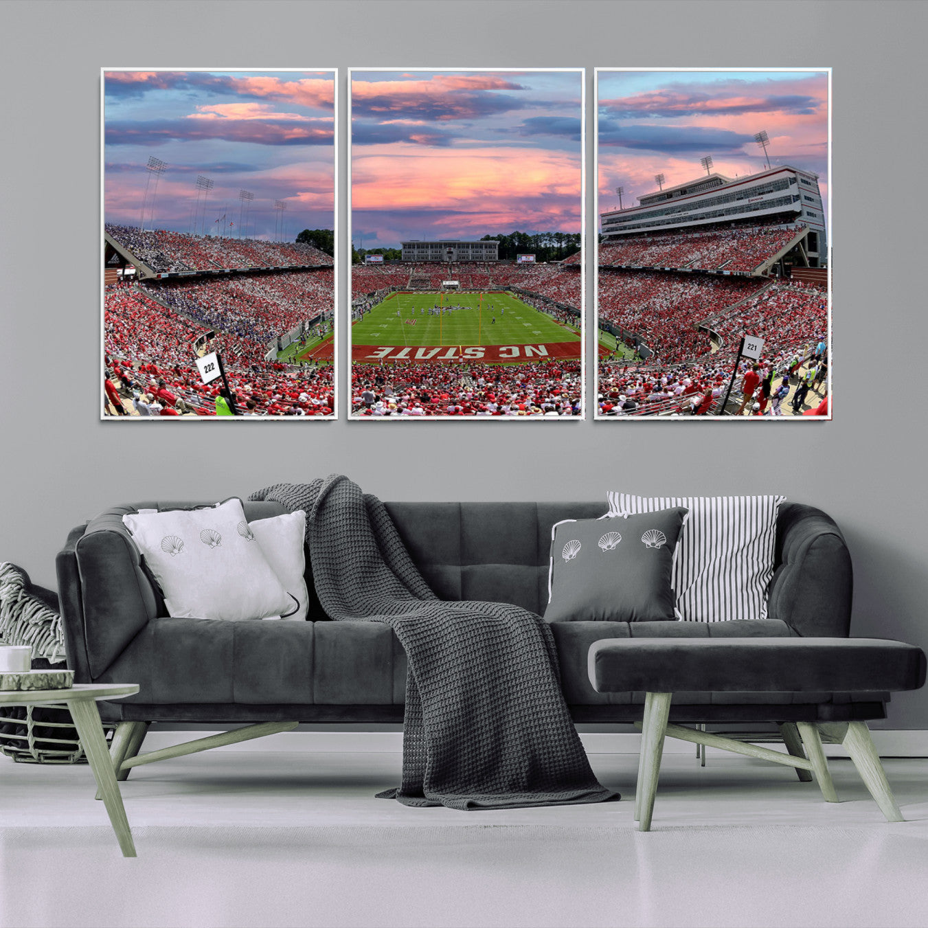 -Carter-Finley Stadium Art Sunset Game Triple Canvas Wall Art - NC State Wolfpack Football Match