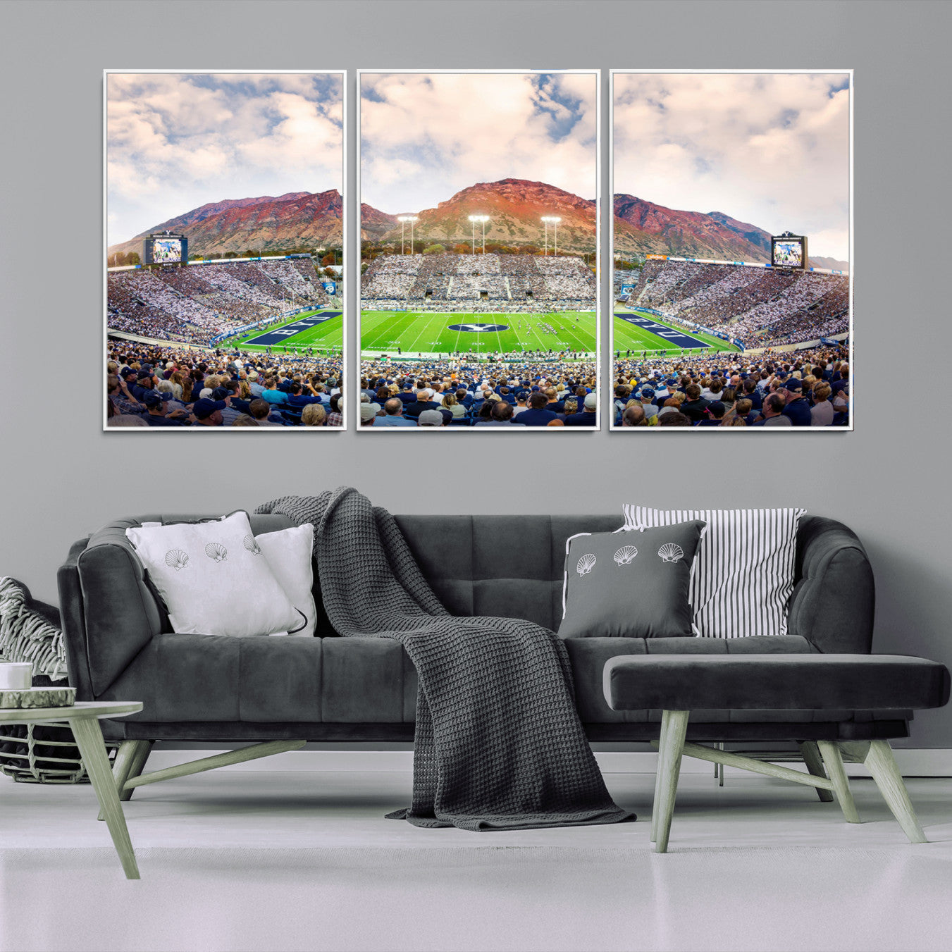 85734-MGV-FC-60X30-3P_White-Brigham Young University Cougars Football Team Print - Provo LaVell Edwards Stadium Wall Art Canvas