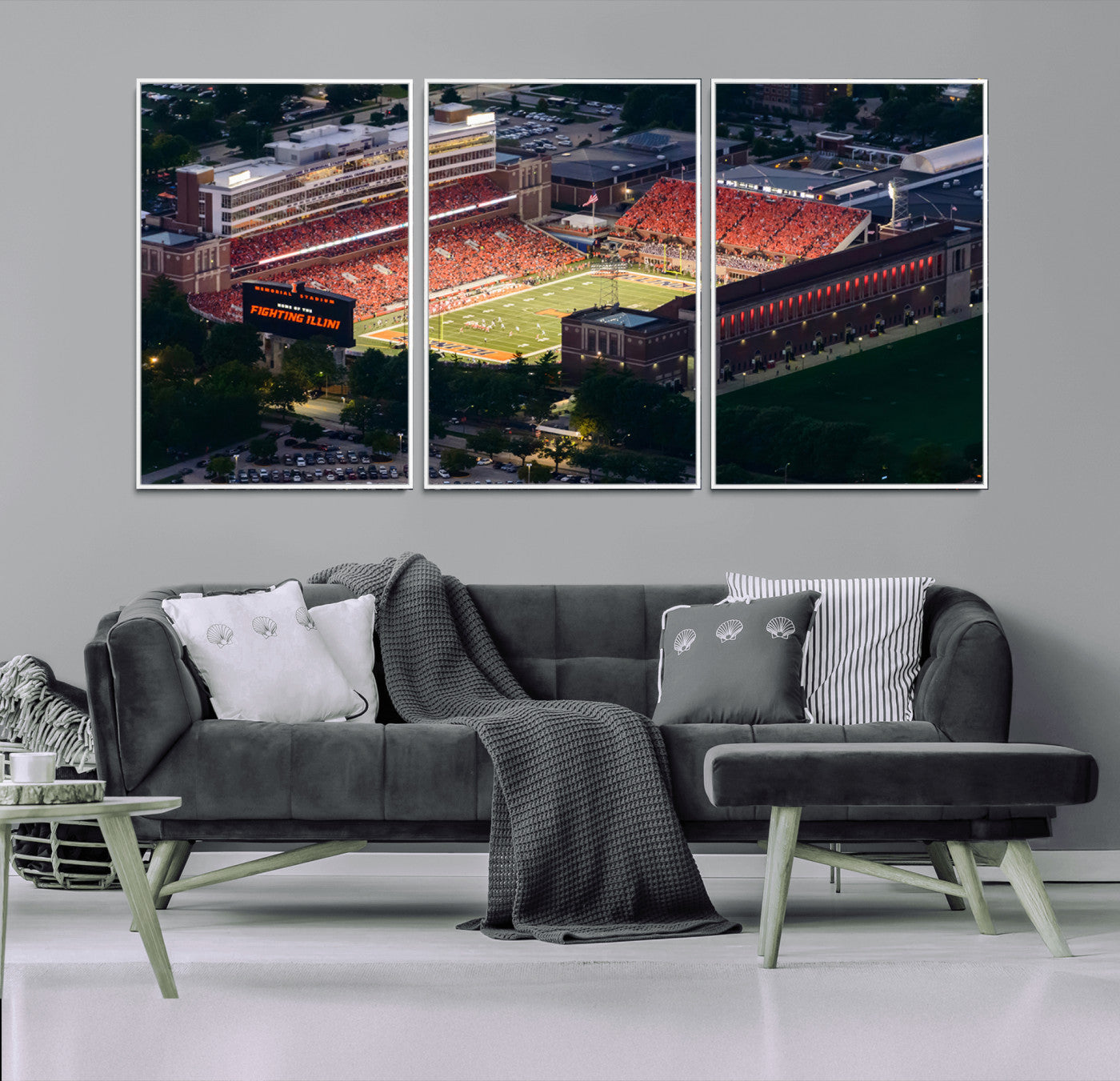 78052-MGV-CV-36X24-University of Illinois Fighting Illini Football Team Print - Champaign Illinois Memorial Stadium