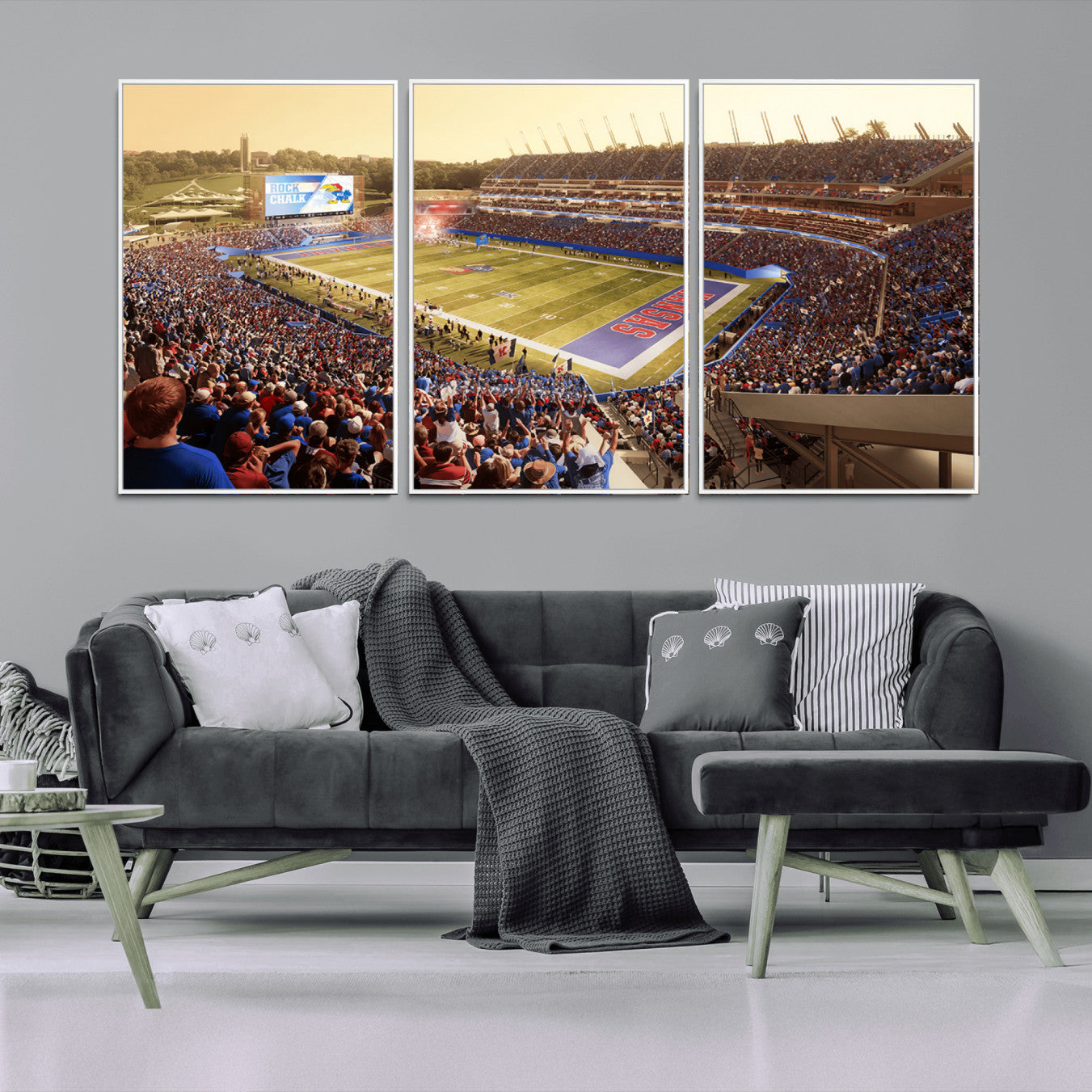 71731-MGV-FC-60X30-3P_White-University of Kansas Jayhawks Football Team Print - Lawrence Kansas Memorial Stadium Wall Art Canvas