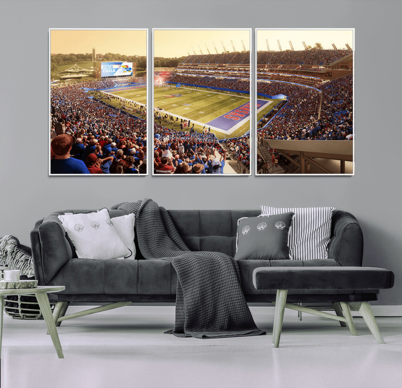 71731-MGV-FC-60X30-3P_White-University of Kansas Jayhawks Football Team Print - Lawrence Kansas Memorial Stadium Wall Art Canvas