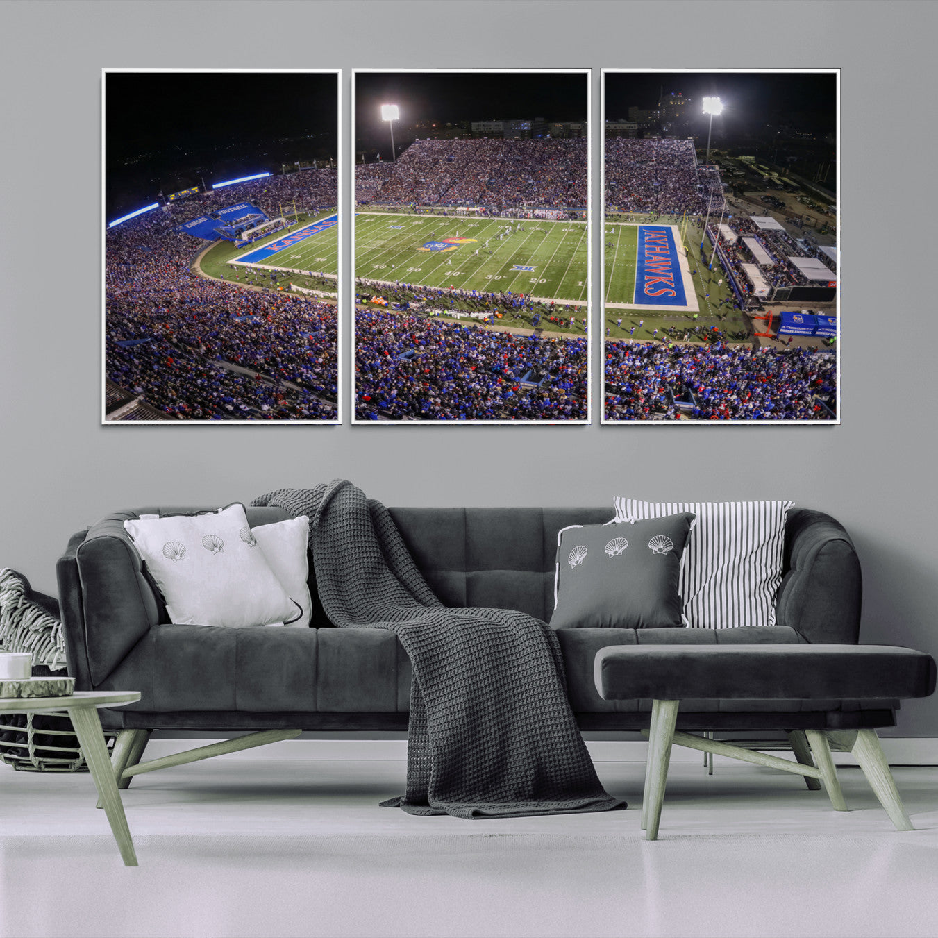69760-MGV-FC-60X30-3P_White-University of Kansas Jayhawks Football Team Print - Lawrence Kansas Memorial Stadium Wall Art Canvas
