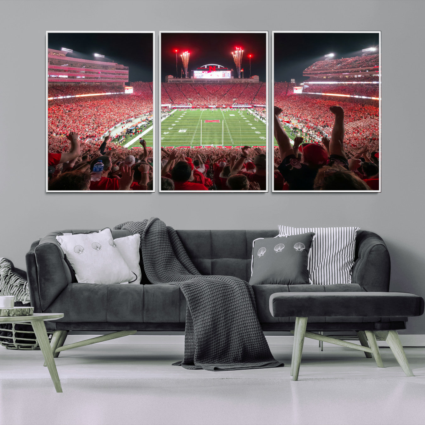 -University of Nebraska Cornhuskers Football Team Print - Lincoln Memorial Stadium Wall Art Canvas