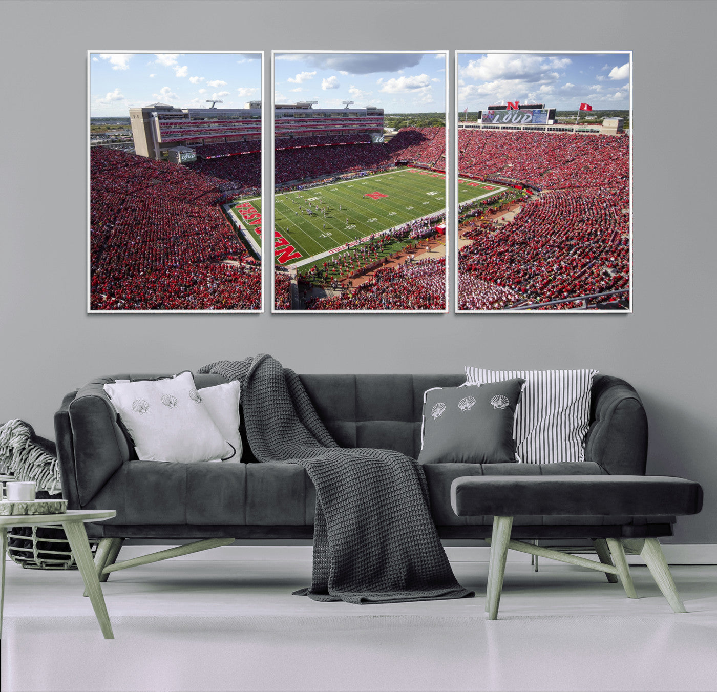 84975-MGV-FC-60X30-3P_White-University of Nebraska Cornhuskers Football Team Print - Lincoln Memorial Stadium Wall Art Canvas