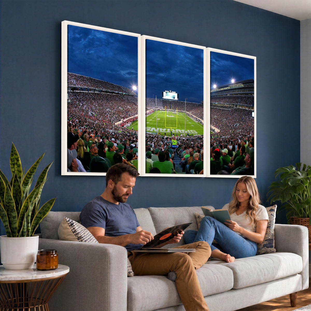 35248-PAN-FL-20X10 - Michigan State Spartans Football Team Print - East Lansing Spartan Stadium Wall Art Canvas Print