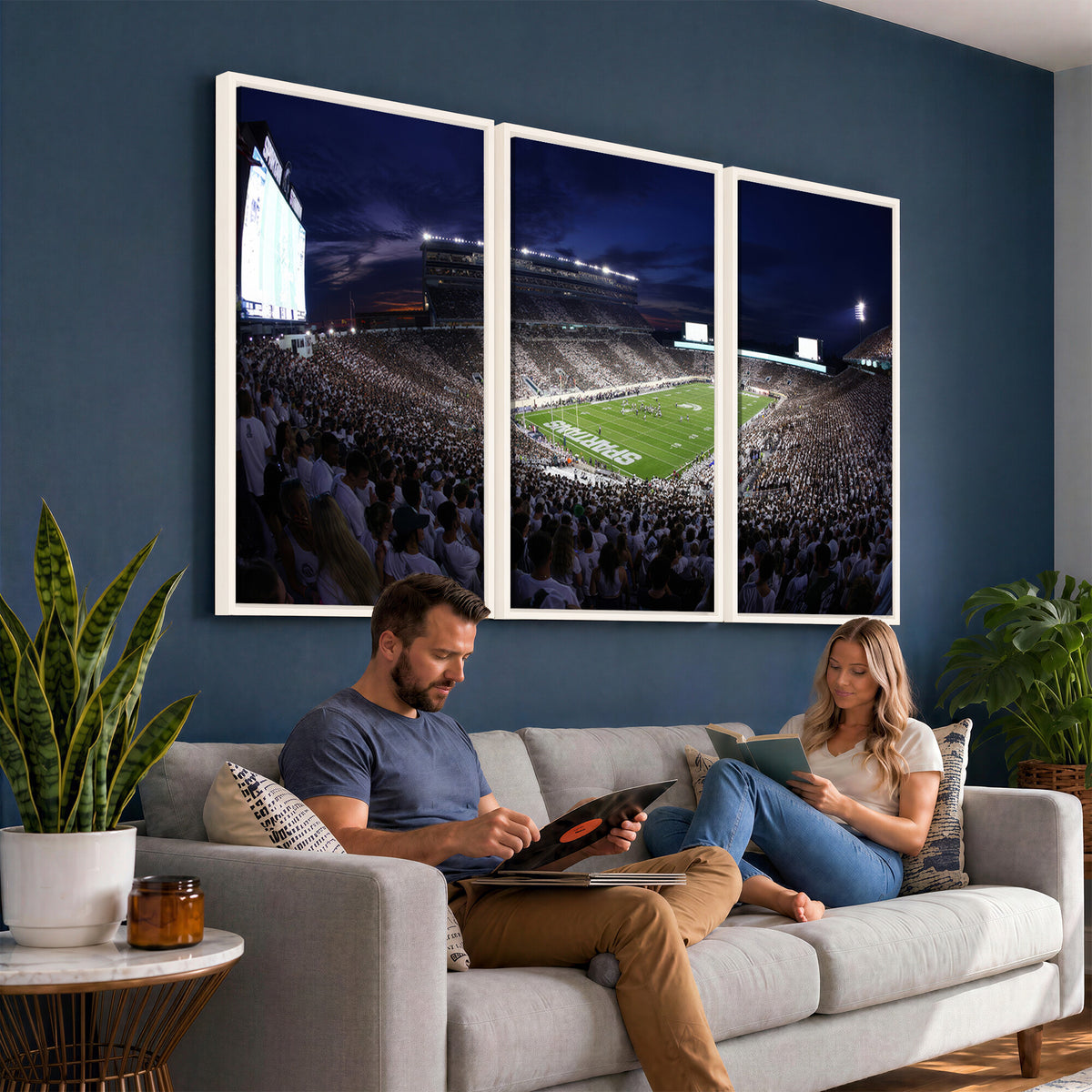 75193-PAN-FL-20X10 - Michigan State Spartans Canvas, Framed Football Team Print - East Lansing Spartan Stadium Wall Art