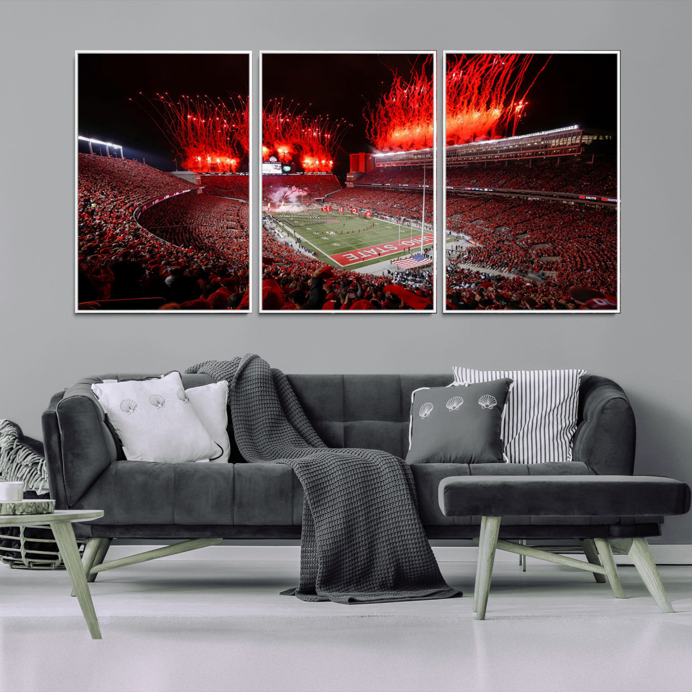 56909-MGV-FC-60X30-3P_White-Ohio State University Buckeyes Football Team Print - Columbus Ohio Stadium Wall Art Canvas Print