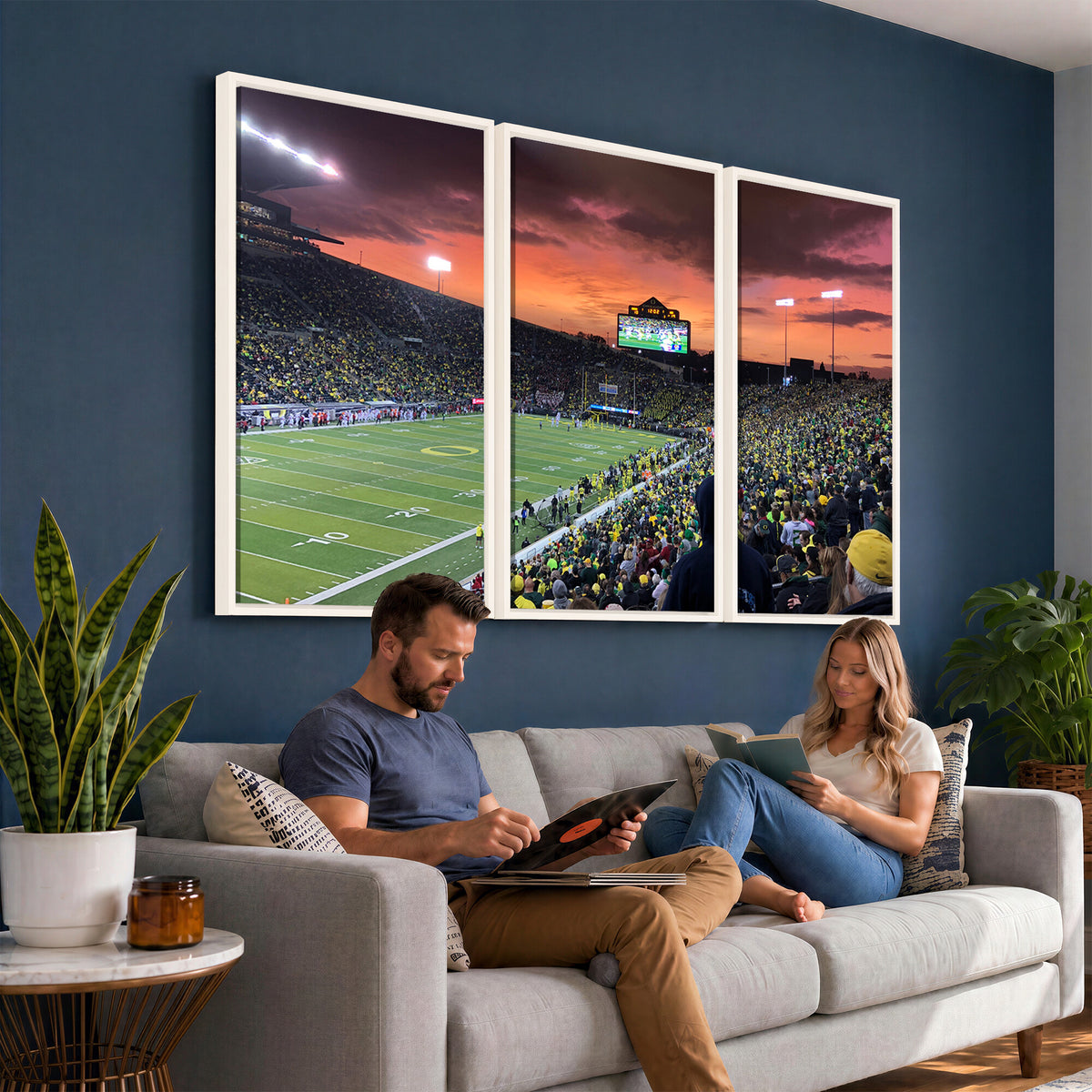 75065-PAN-FL-20X10 - Eugene Autzen Stadium Canvas Wall Art Print – Sunset Over Iconic Football Field Wall Decor for Home