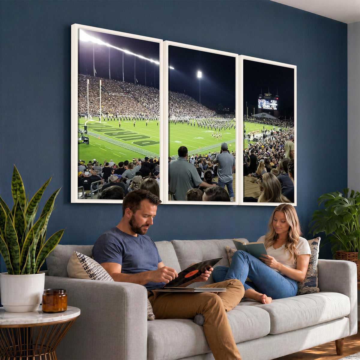 56796-PAN-FL-20X10 - Purdue University Boilermakers Football Team Print - West Lafayette Ross-Ade Stadium Wall Art Canvas