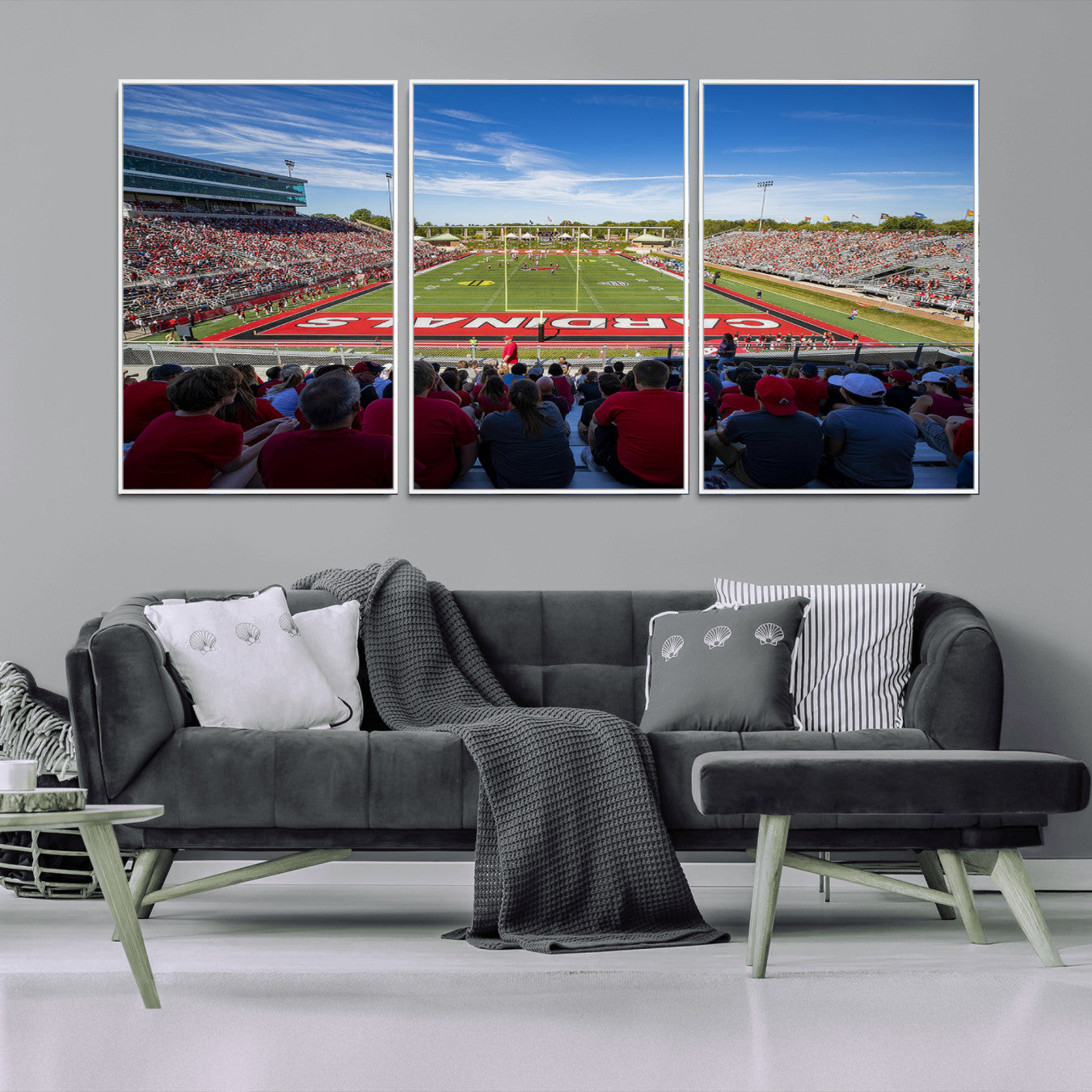 71475-MGV-FC-60X30-3P_White-Ball State Cardinals Football Team Print - Muncie Scheumann Stadium Wall Art Canvas Print