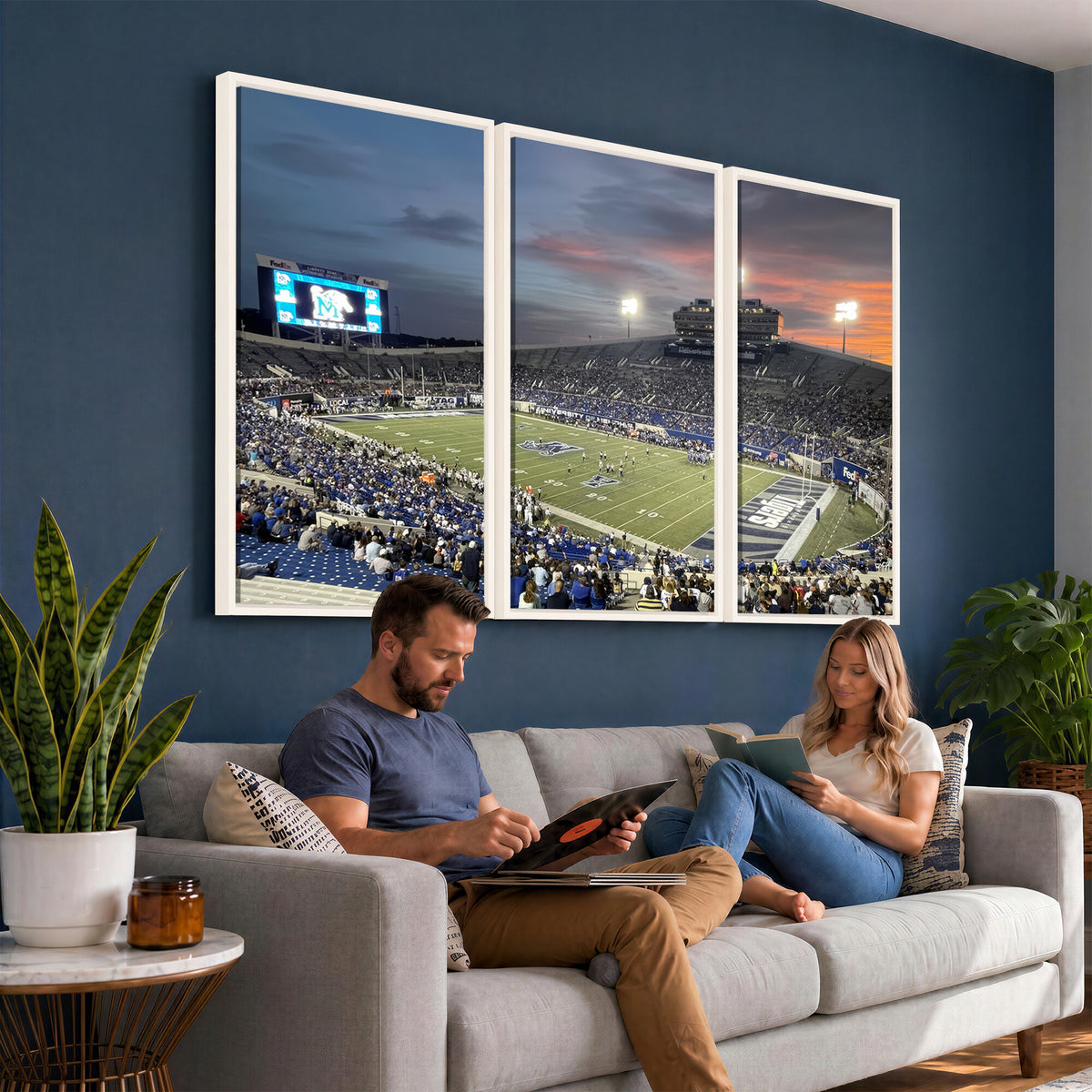 64409-PAN-FL-20X10 - Memphis Tigers Football Team Print - Memphis Simmons Bank Liberty Stadium Wall Art Canvas Print