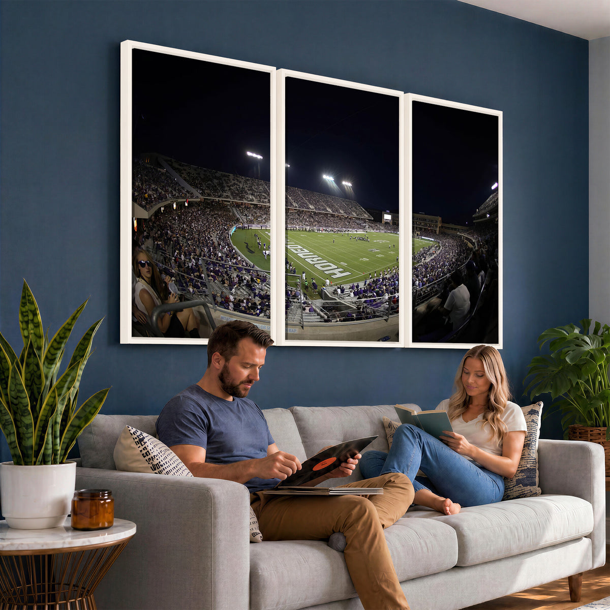 59222-PAN-FL-20X10 - TCU Horned Frogs Football Team Print - Fort Worth Amon G. Carter Stadium Wall Art Canvas Print.