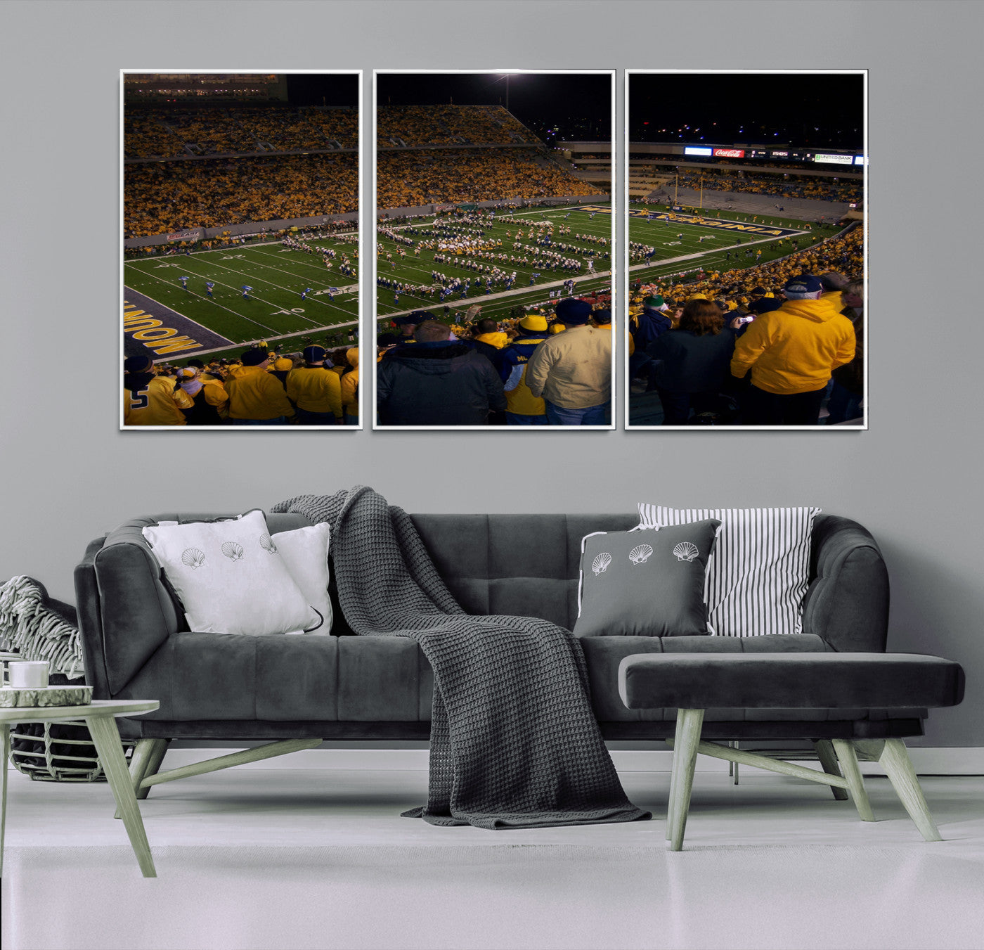 58154-MGV-FC-60X30-3P_White-West Virginia Uni Mountaineers Football Team Print - Milan Puskar Stadium Canvas Print Wall Art,